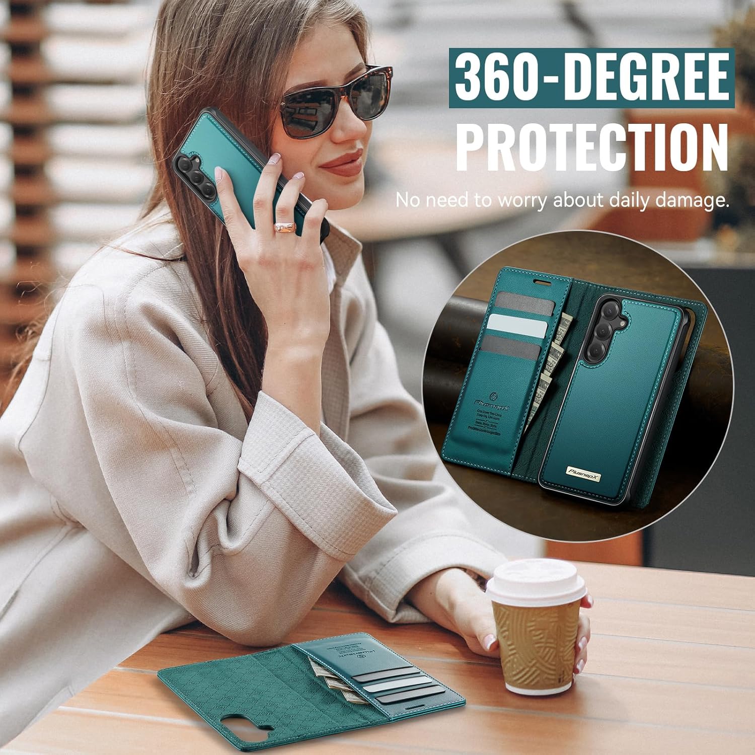 Wallet Case for Samsung Galaxy S25 Compatible with Magsafe, 2-in-1 PU Leather Flip RFID Blocking Card Holder Stand Shockproof Magnetic Detachable Cover for Galaxy S25 Case 6.2", Bluegreen - Image 5