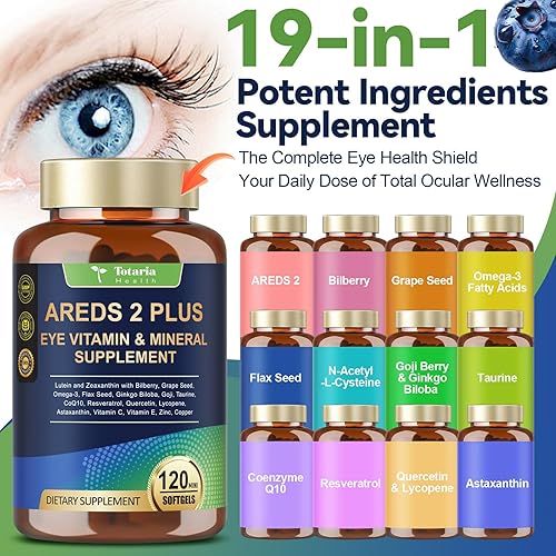 Miniatura 3 de AREDS 2 + Vitaminas oculares 19 en 1 para la salud macular y ojo seco, suplemento de luteína y zeaxantina con vitamina CE, zinc, omega-3, ayuda a la
