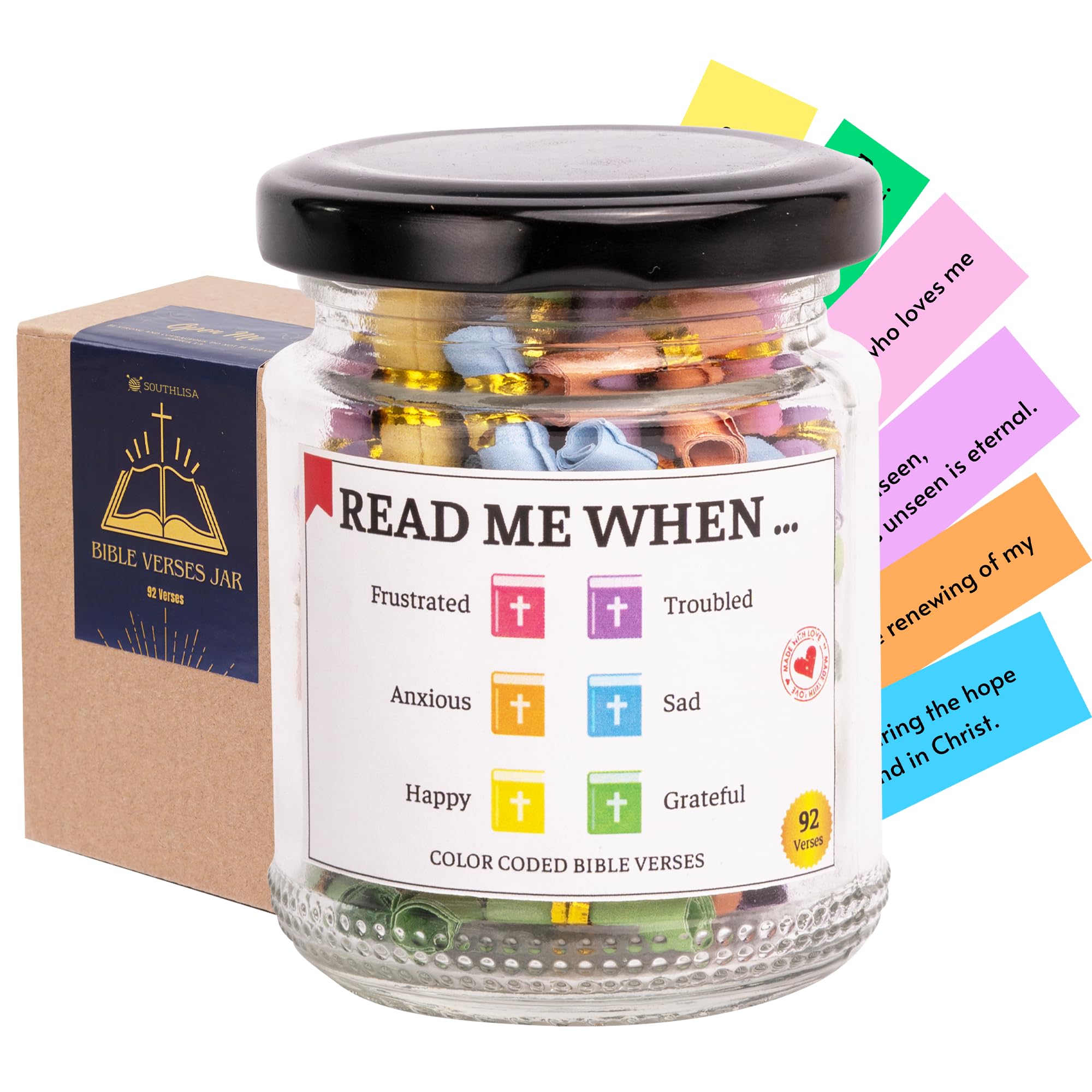 Bible Verse Jar, 92 Hand-Rolled Scripture Scrolls, Christian Gifts for Women, Birthday Gifts for Women, Inspirational Gift for Mom, Teachers, and Graduation