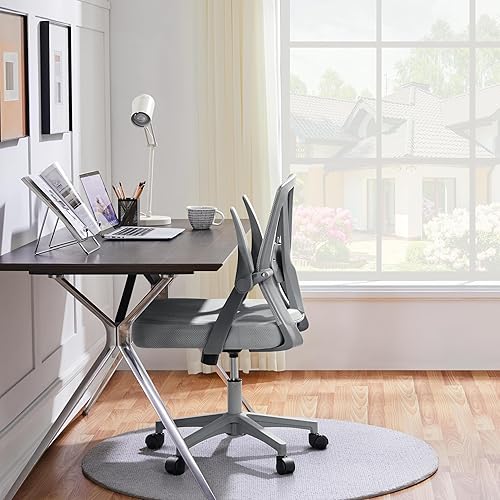 Miniatura 2 de Yaheetech Silla de oficina de malla, silla giratoria de escritorio, silla de computadora con brazos abatibles, altura ajustable, soporte lumbar,