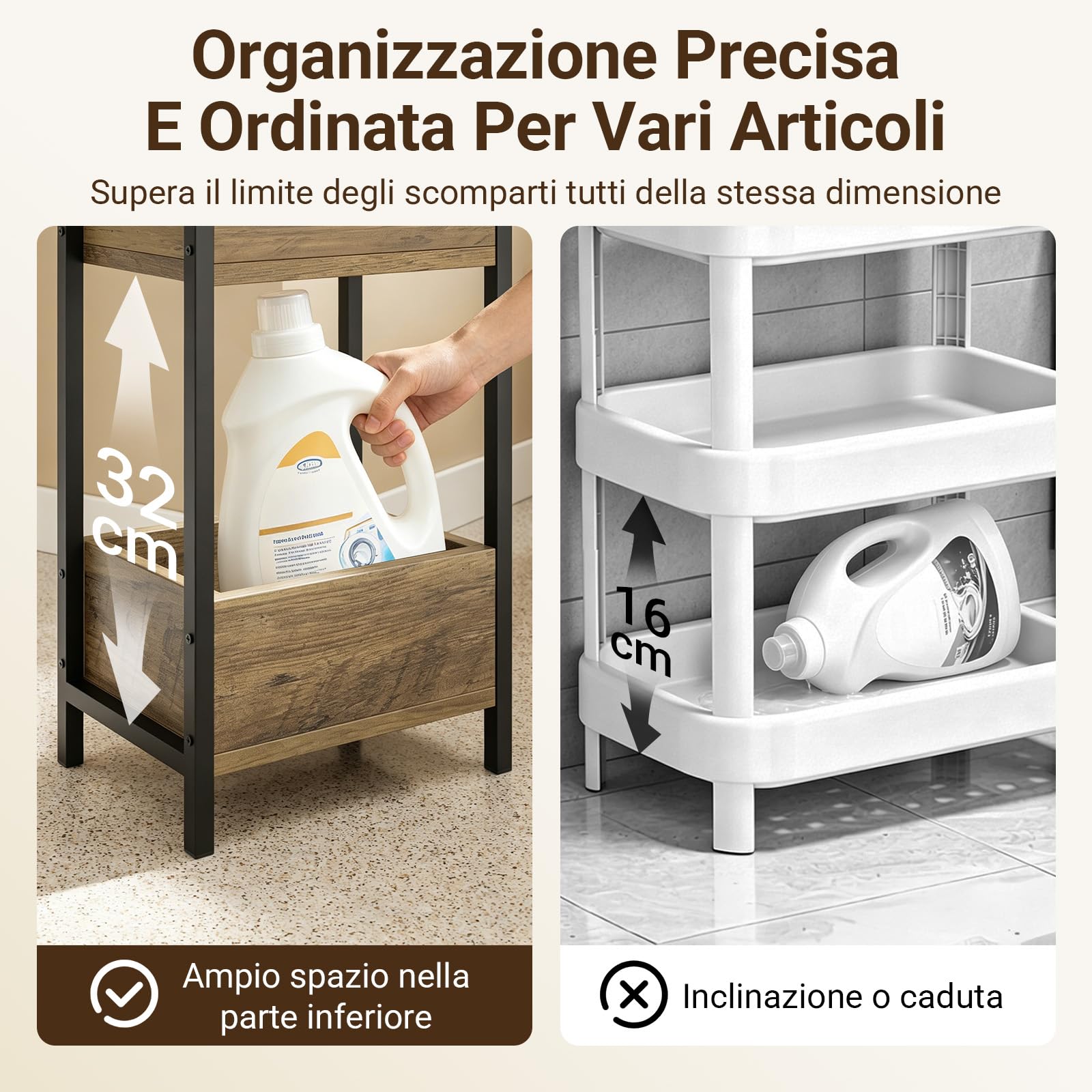 SoBuy Mobiletto Bagno Salvaspazio Stretto con 4 Ripiani - Mobile Bagno Salvaspazio Design Industriale 20 cm Larghezza Scaffale per WC e Lavanderia in Legno e Metallo FRG226-H-F