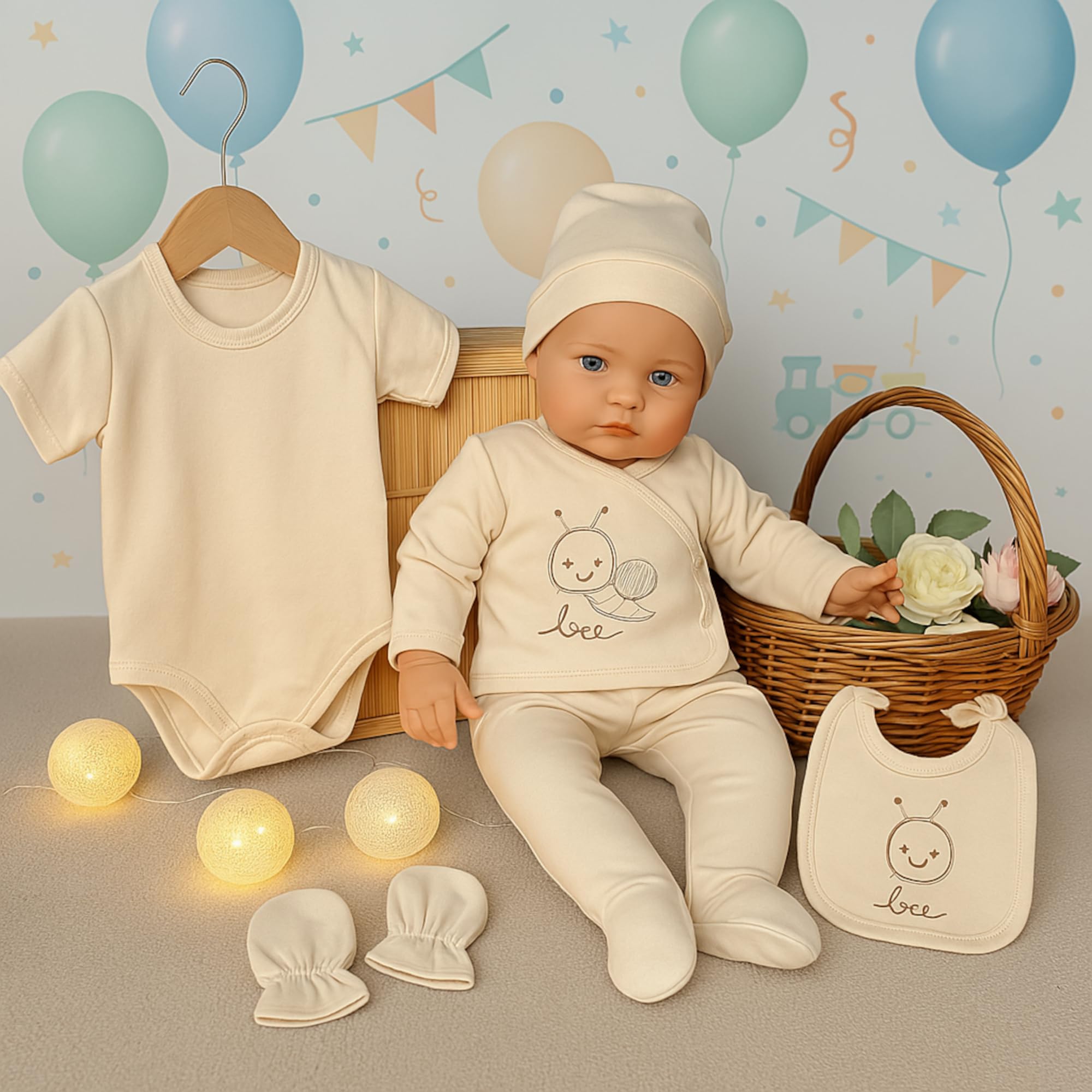 Zestaw prezentowy dla noworodka, 100% naturalna bawełna, pierwsze wyposażenie, unisex, zestaw upominkowy dla niemowląt w wieku 0-4 miesięcy (pszczoła)