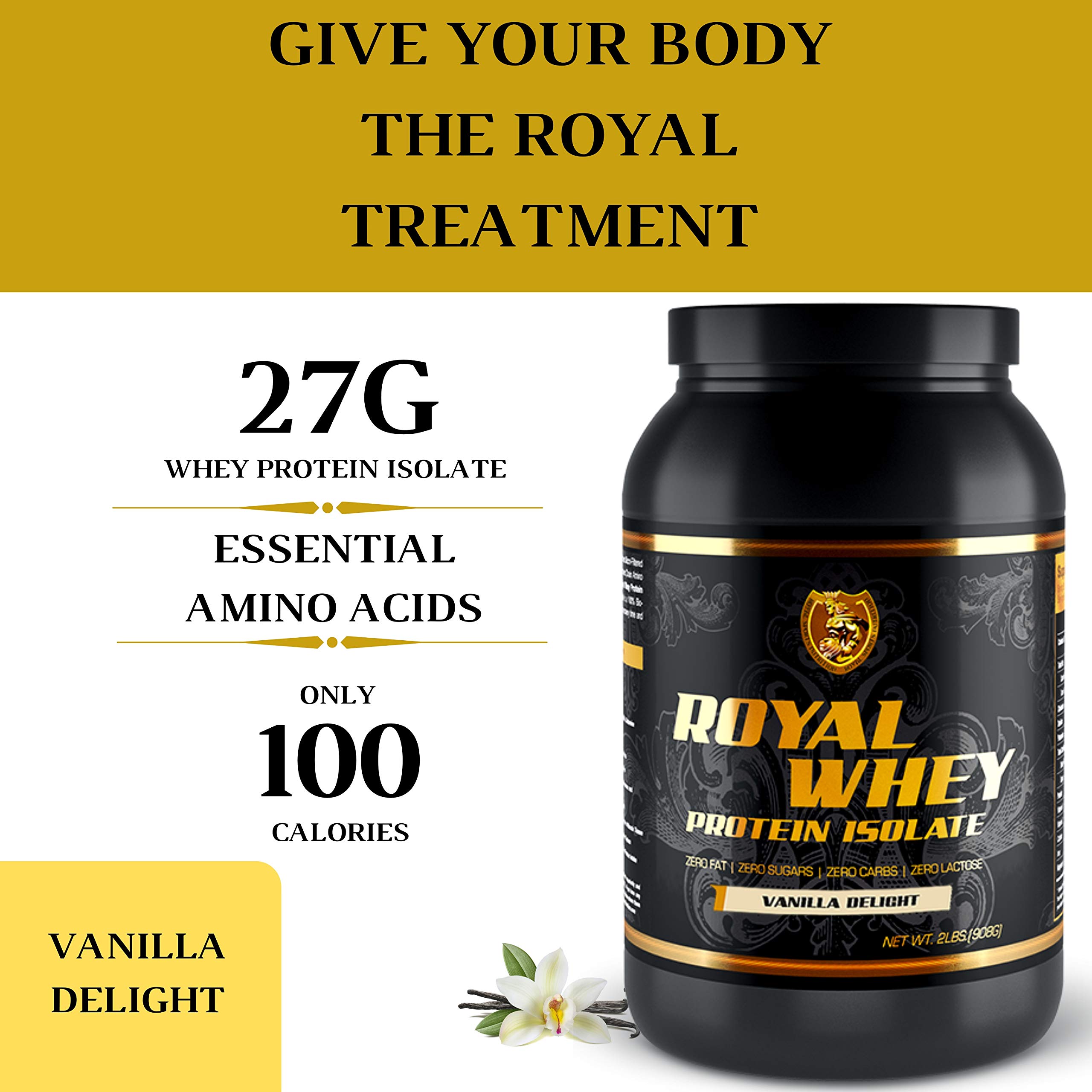 RSN Royal 100% Isolate Protein Powder | 27g Protein Isolate | 0 Sugar | 1g Carbs | 2 lbs | 30 Servings | Vanilla