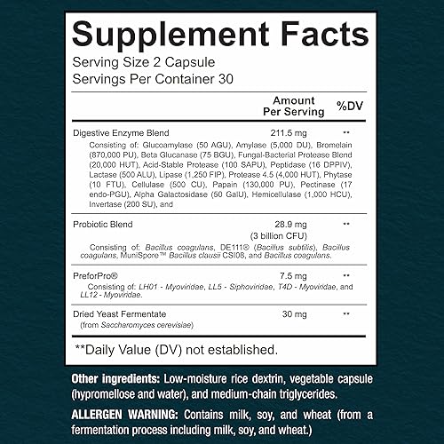 Miniatura 2 de Enzimas prebióticas, posbióticas y digestivas probióticas 4 en 1 de alta calidad para hombres y mujeres, apoya el intestino, la digestión y la