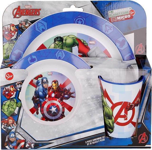 Stor Avengers Rolling Thunder 3pcs Micro Dinner Tableware Set Plate, Bowl & Cup, BPA Free