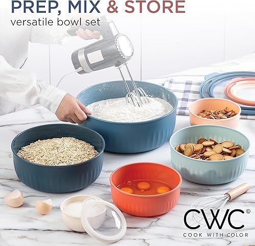 Miniatura 2 de COOK WITH COLOR - Juego de tazones de preparación anchos con tapas, para mezclar, de plástico, pequeños y apilables