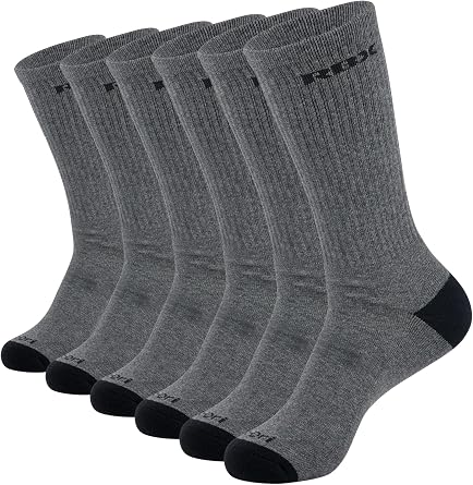 RBX Activewear Mens Crew Socks 6-Pack, Moisture Wicking Cotton Blend Performance Crew Socks Multipack, Unisex