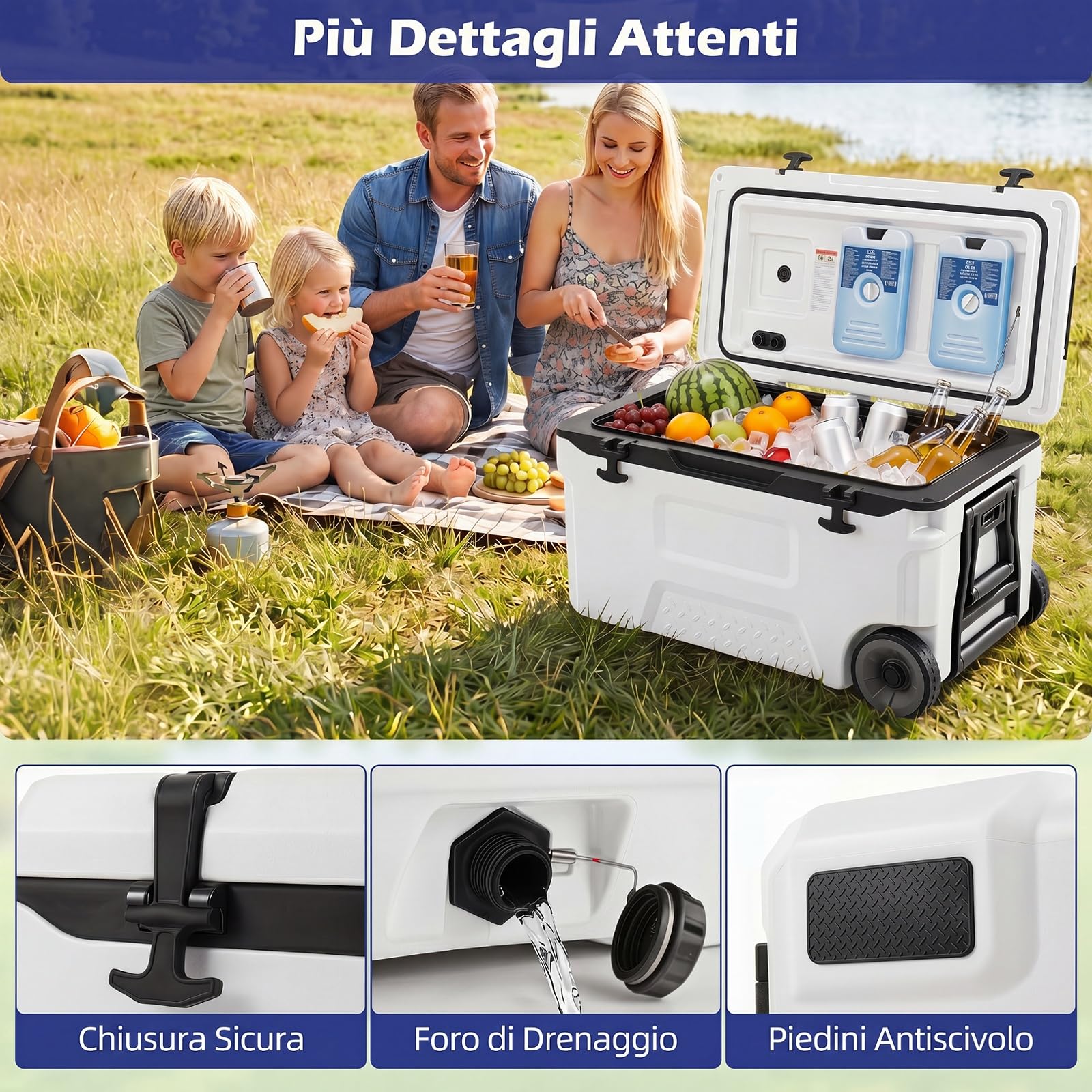 COSTWAY Frigorifero Portatile, Frigo da Campeggio con Ruote, Maniglie, Finestrino Ribaltabile, Portabicchieri, Apribottiglie e Sacchetti di Ghiaccio, per Campeggio, Pesca, Picnic e Festa