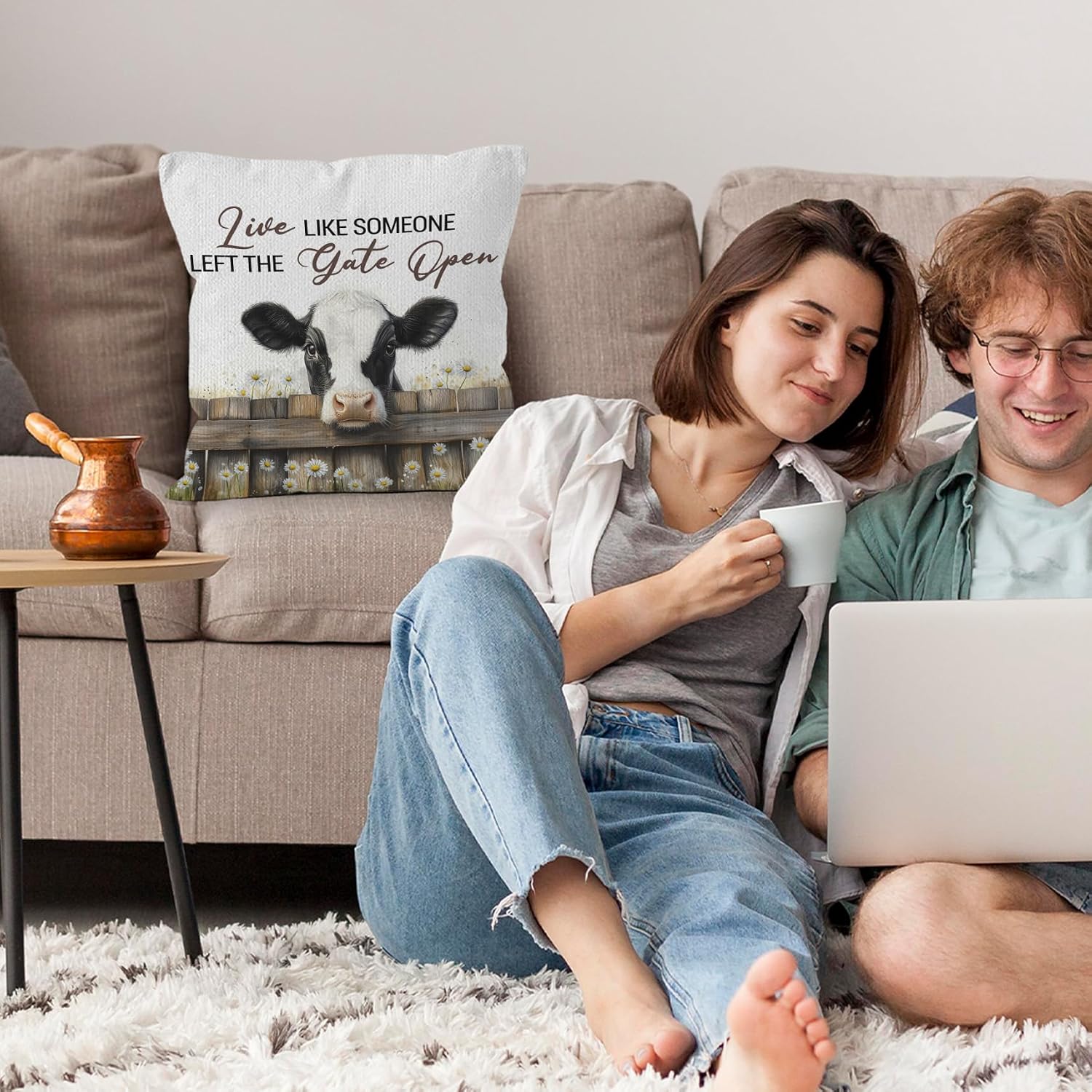 Live Like Someone Left the Gate Open Cow Throw Pillow Covers 18x18,Farmhouse Western Animal Cows Decorative Decorations Pillow Covers for Home Bedroom Couch, Cow Gifts for Women image 4
