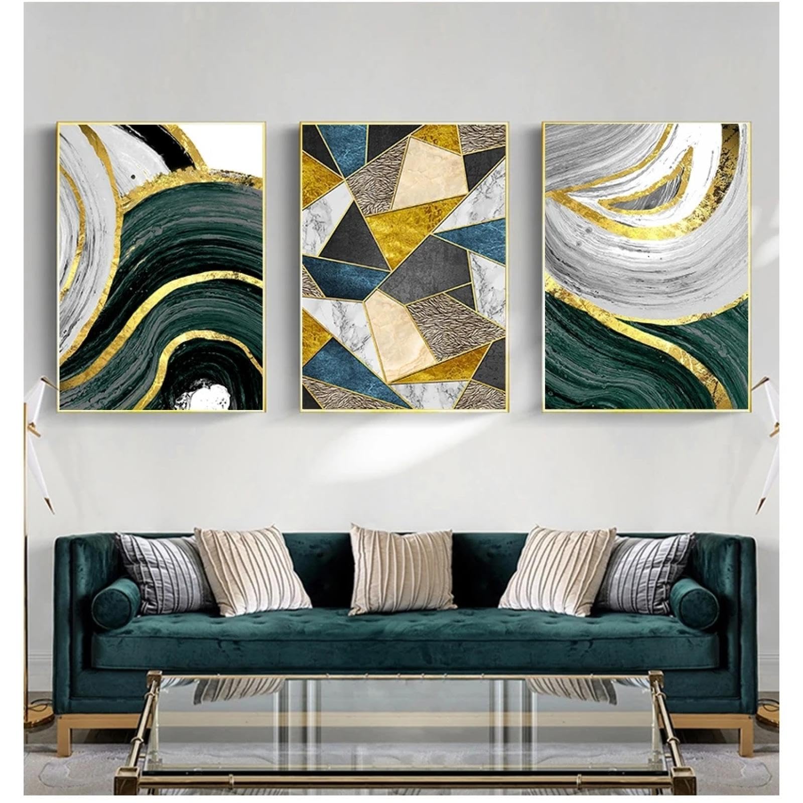 Toile murale géométrique verte avec cadre chic éclat doré - 8