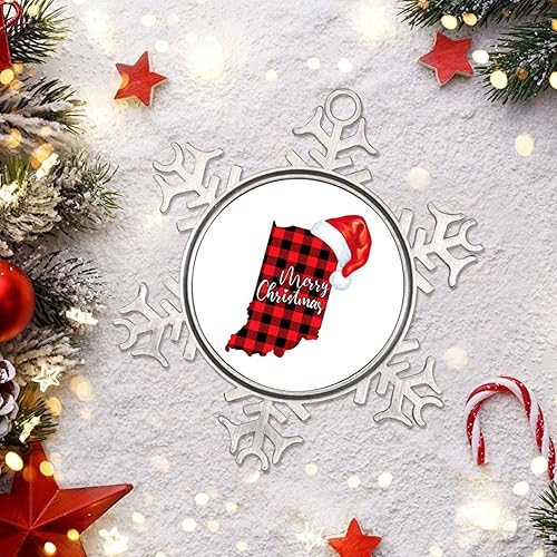 Miniatura 6 de Indiana - Adornos de copo de nieve de búfalo a cuadros, sombrero de Navidad, adornos de Navidad personalizados 2022, adorno de estado del hogar para