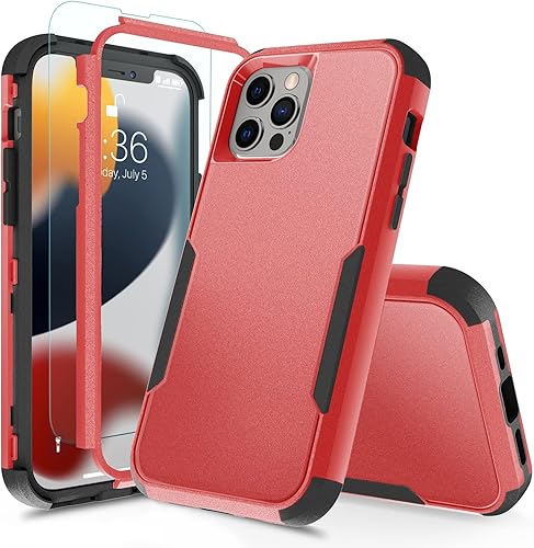 TJS Funda compatible con iPhone 13 Pro Max, con protector de pantalla de vidrio templado, resistente, resistente, a prueba de golpes, protección de