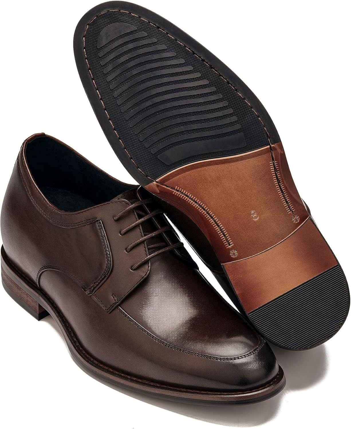 CALTO Men's Invisible Height Increasing Elevator Shoes - Chocolate Brown Premium Leather Lace-up Round-Toe Formal Derby Oxfords - 2.8 Inches Taller - Y7426- Size 10 D(M) US - Image 5