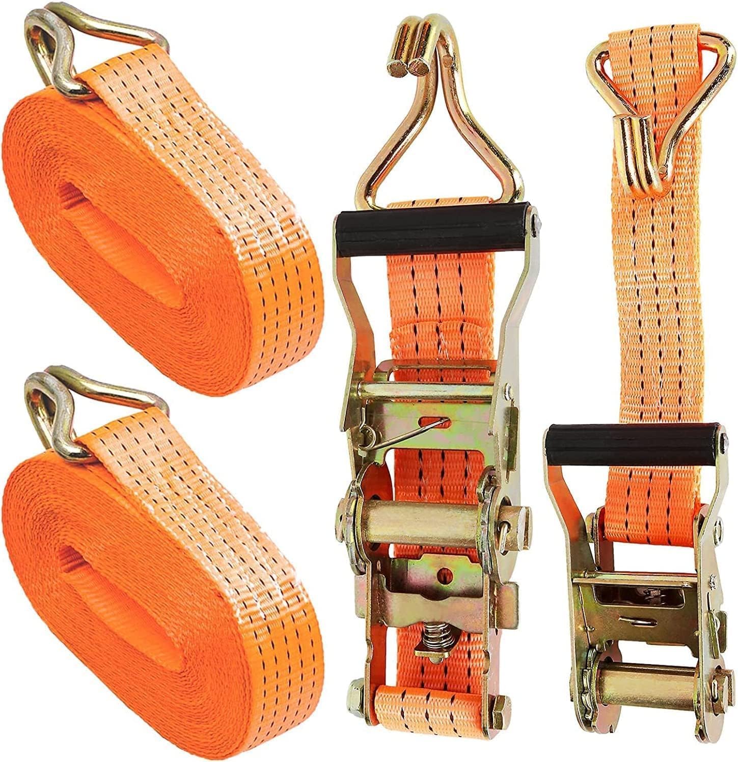 2 Pièces Sangle à Cliquet 3000kg 10m avec Sangle Cliquet et Crochets, Sangle 50 mm de Levage Sangle Crochet 3t, Sangle à Cliquet Orange pour Cargaison, Moto, Camions