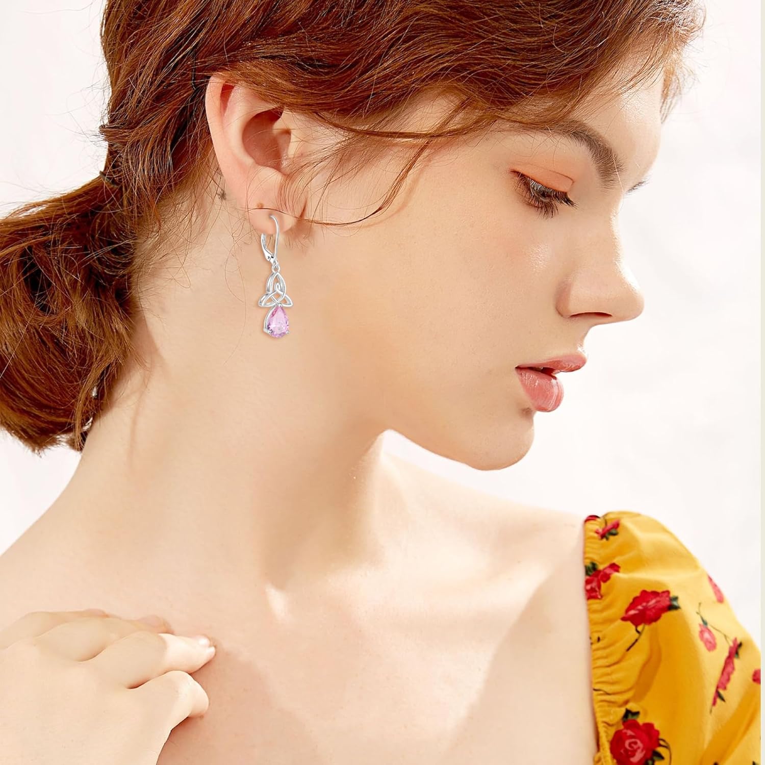 Irish Celtic Knot Dangle Drop Earrings 925 Sterling Silver Teardrop Leverback Earrings Birthstone Jewelry Gifts for Women - Image 2