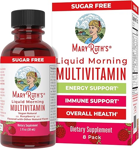 MaryRuth's - Paquete de viaje multivitamínico líquido para la mañana Multivitamínico para hombres y mujeres Vitamina A C D E B6 B12 Biotina Zinc