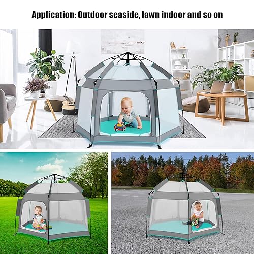 Miniatura 6 de Bend River Corralito para bebés con toldo, tienda de campaña portátil para bebés, patio de juegos para niños pequeños en interiores y exteriores,