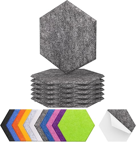 TONOR - Paquete de 12 paneles acústicos hexagonales, paneles acústicos de alta densidad de 12 x 10 x 0.4 pulgadas para paredes, tratamiento de