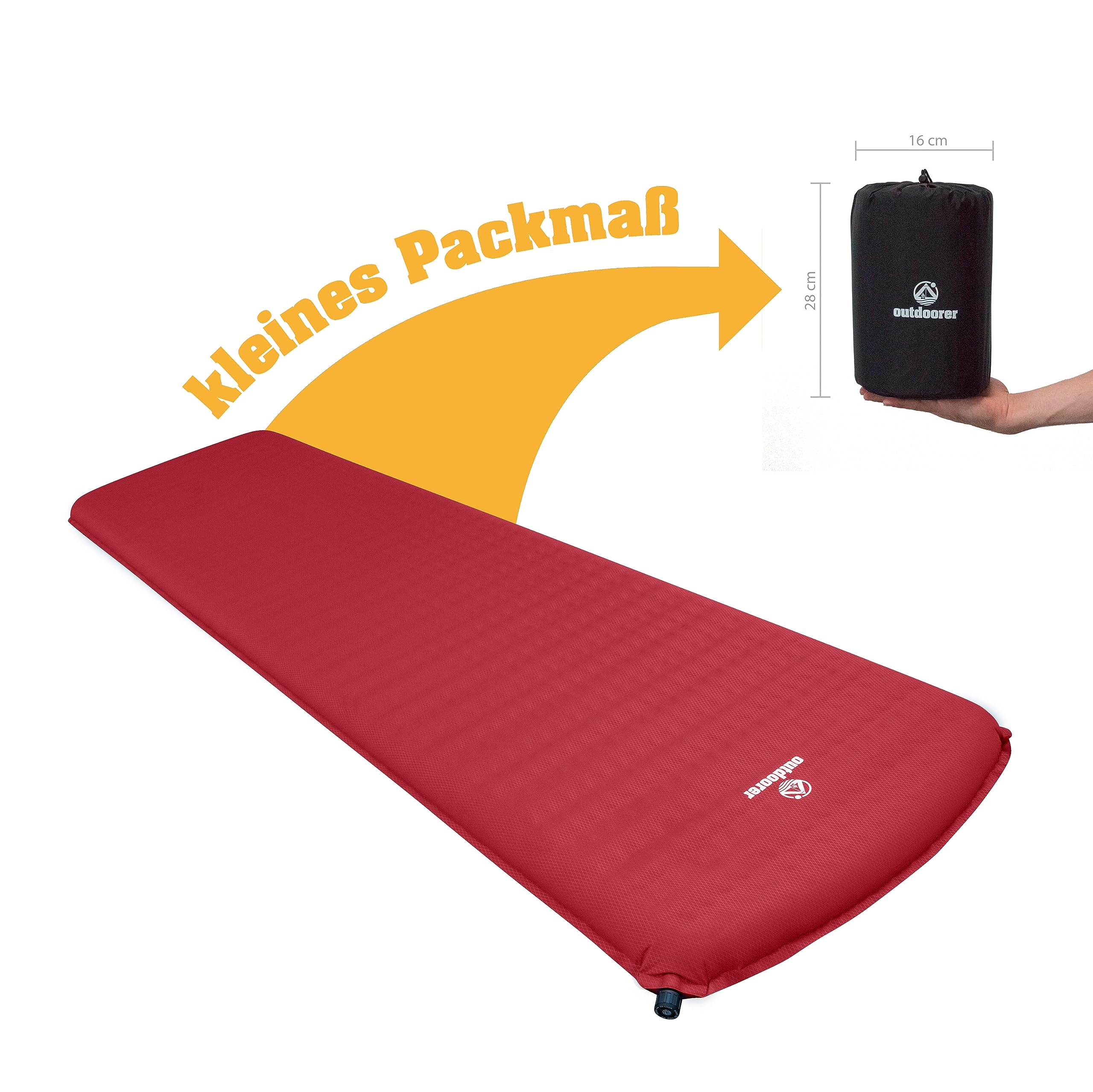 outdoorer Trek Bed 2 w kolorze czerwonym – ultralekka karimata samopompująca, grubość 5 cm, mały rozmiar po spakowaniu, składana – idealna samopompująca się karimata trekkingowa i kempingowa