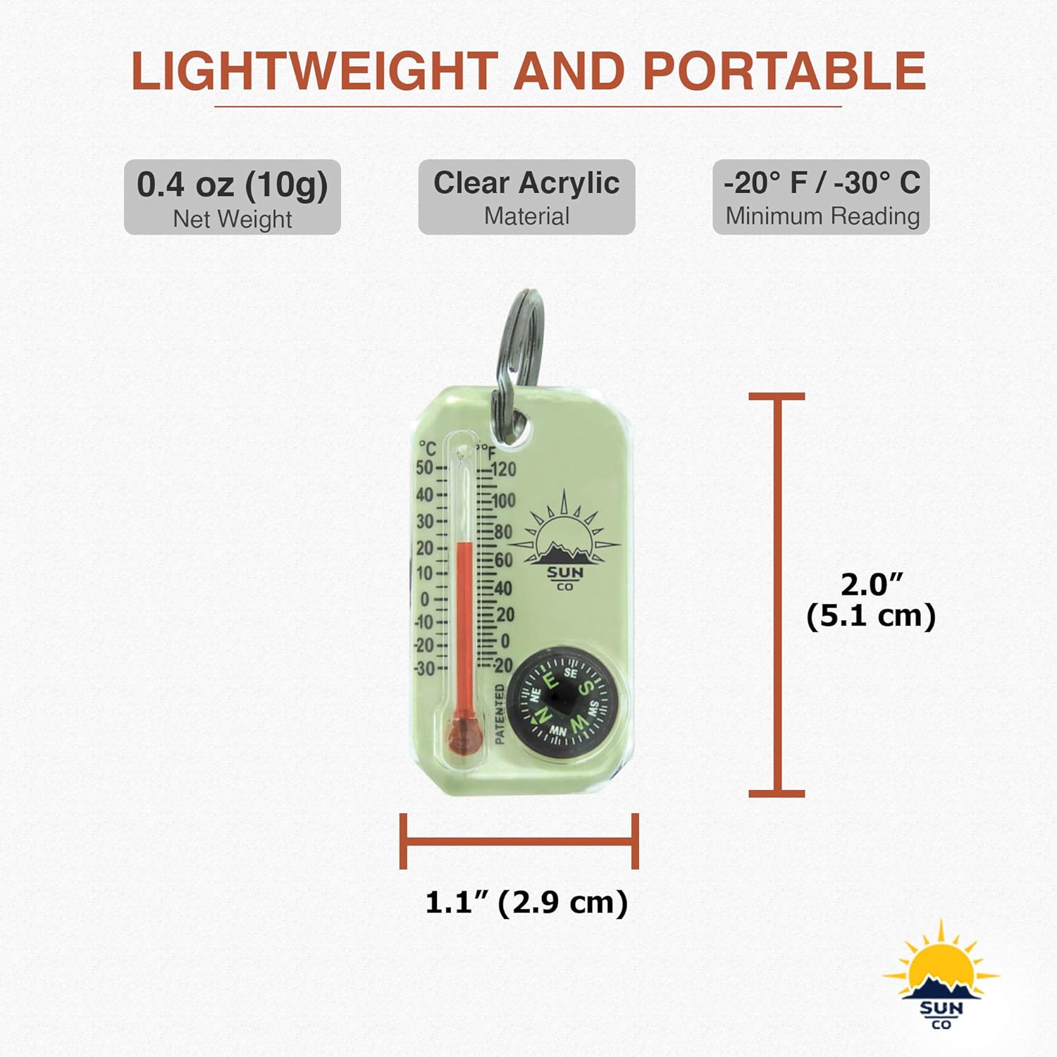 Buy Sun Company LumaGage Zipper Pull Compass & Thermometer EasytoRead Outdoor Thermometer