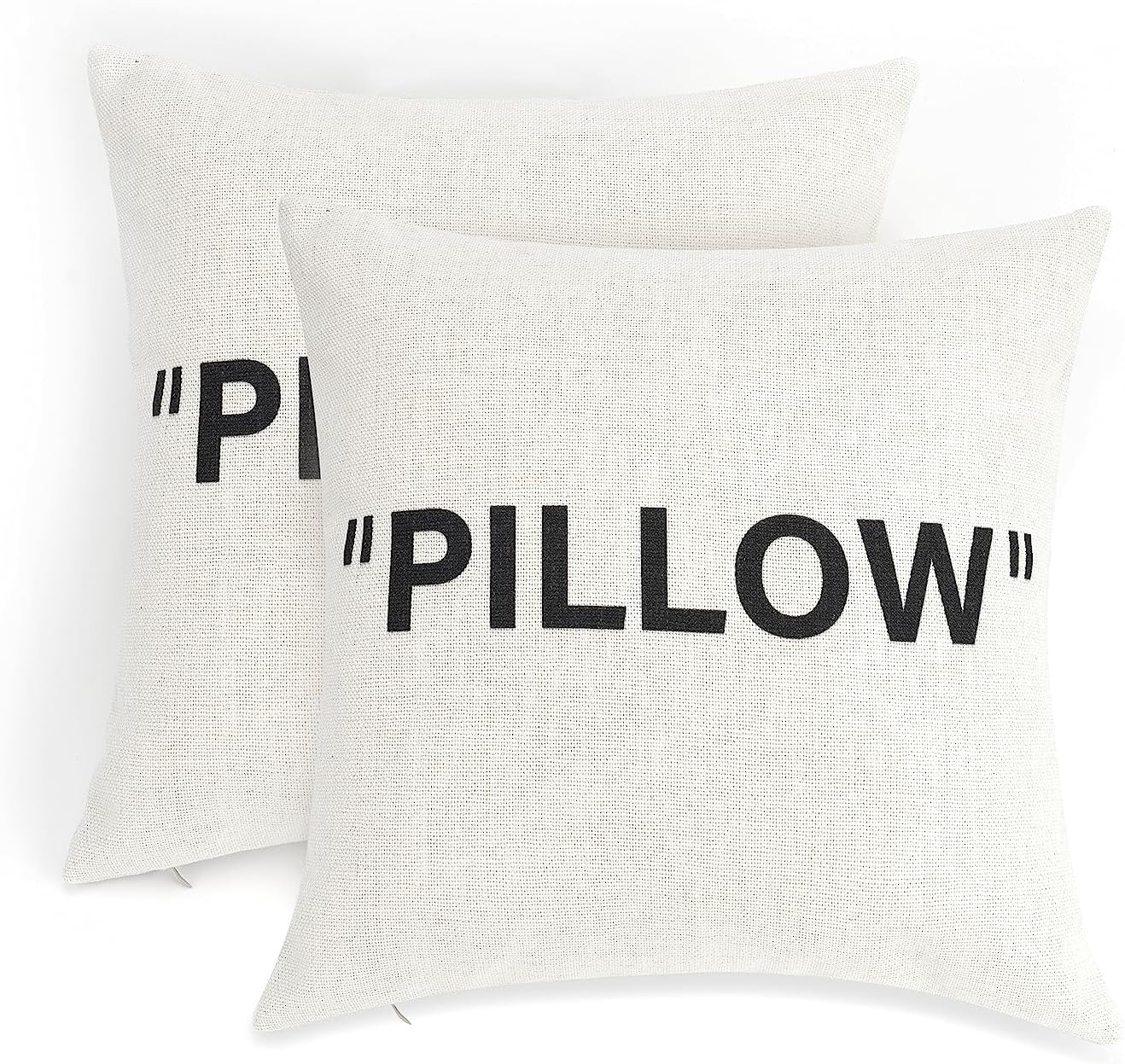 TwoDays Hypebeast Room Decor, Off White Inspired Pillow Quotation Decorative Throw Pillow Cover, Sneakerhead Decor, Square Cushion Case for Home Sofa Couch Decoration (White, 16"×16", Set of 2)