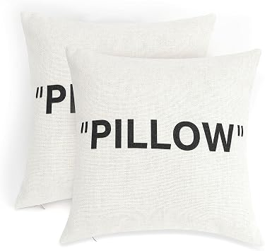 TwoDays Hypebeast Room Decor, Off White Inspired Pillow Quotation Decorative Throw Pillow Cover, Sneakerhead Decor, Square Cushion Case for Home Sofa Couch Decoration White, 20"20", Set of 2