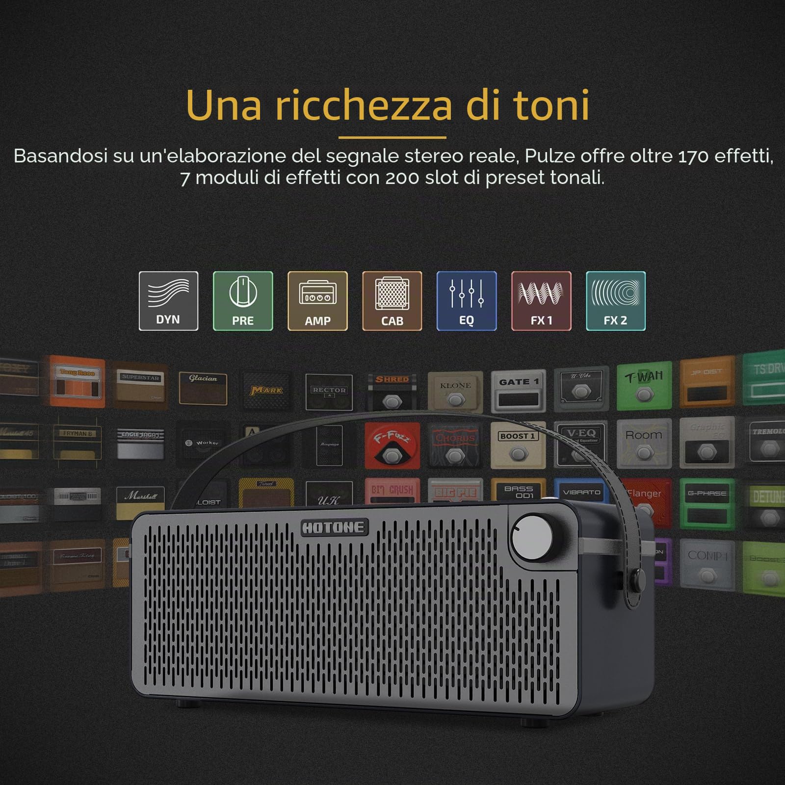 Hotone Amplificatore per chitarra Bluetooth Multifunzionale Touch Screen Guitar Bass IR Cabinet con Multi FX Stereo Mobile APP (Nero)