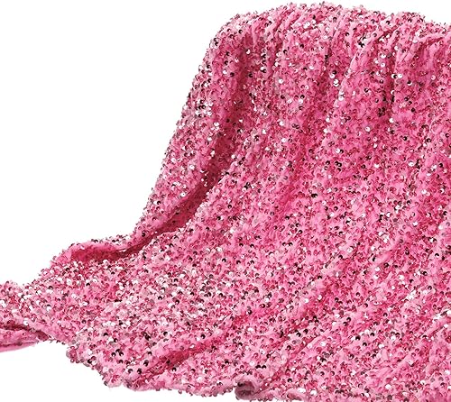 DMiotech Tela de lentejuelas rosas de terciopelo brillante iridiscente brillante de 4 pies de ancho para mantel de costura de bricolaje, telón de