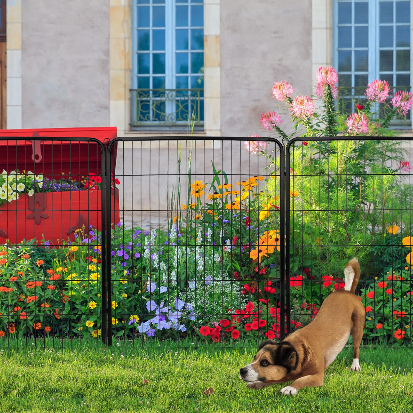 YUENFONG 16 TLG Welpenlaufstall Welpenauslauf 80cm hoch, Freilaufgehege Hundelaufstall Tierlaufstall mit Tür, für Hunde Kaninchen Kleintiere(XXXL, 1056x65x80cm)