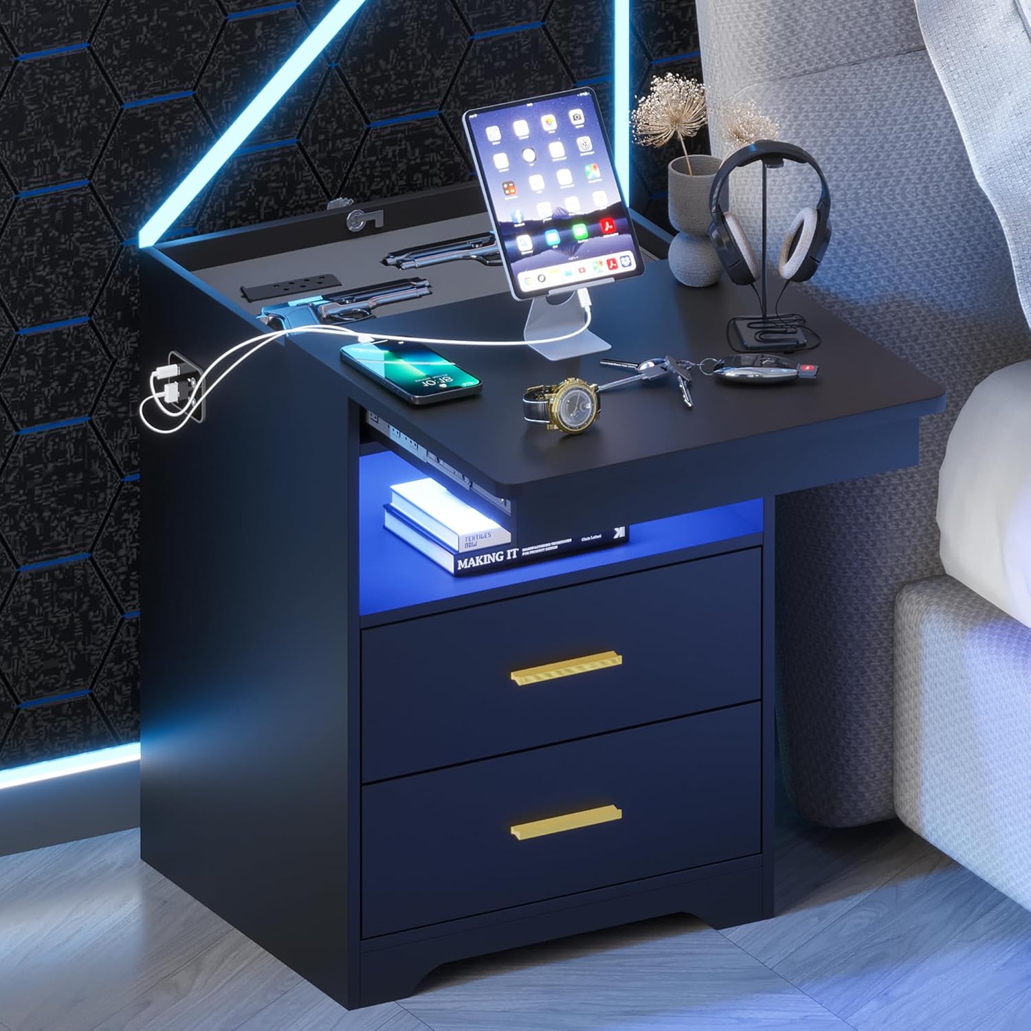 Gurexl Nightstand with Secret Compartment for Gun Storage