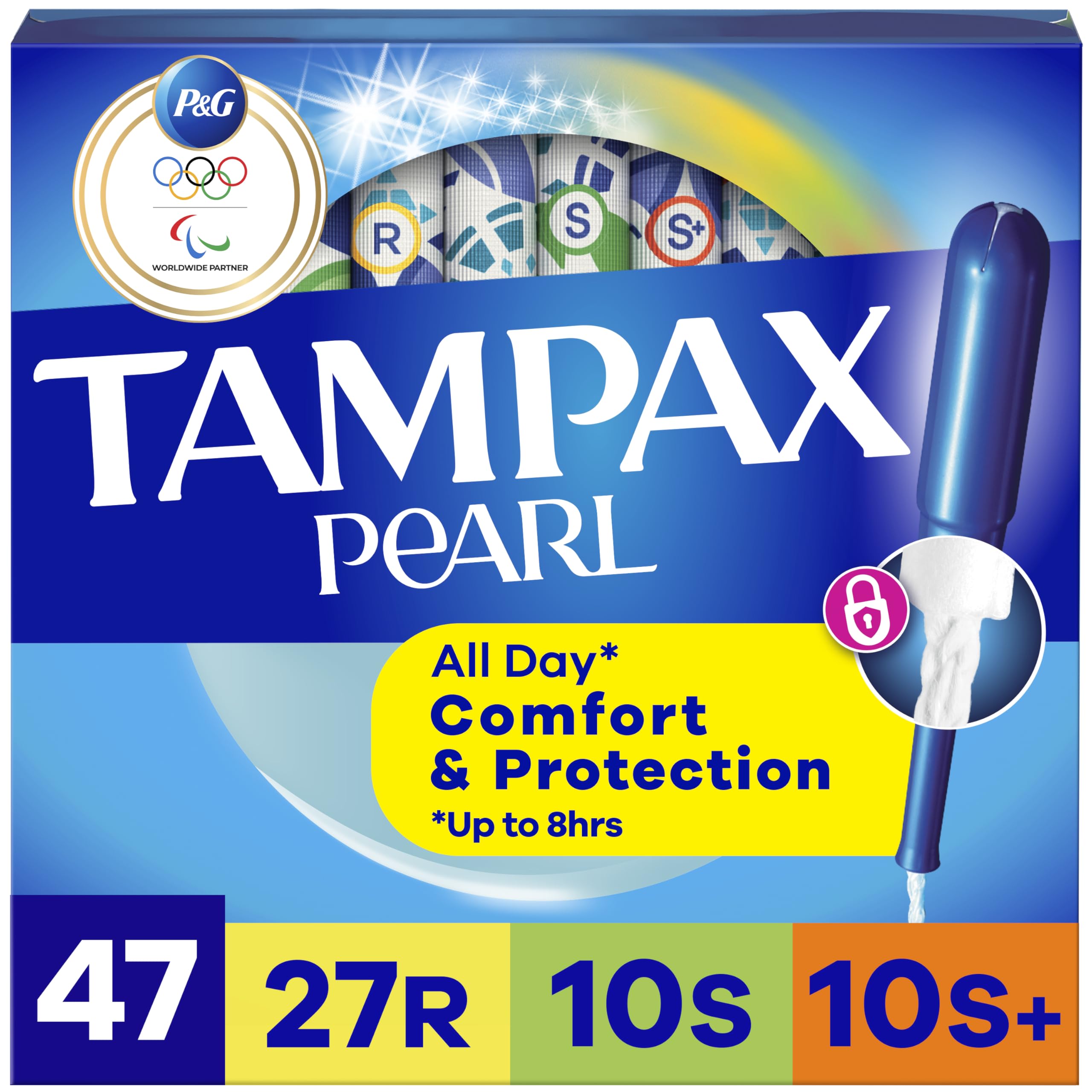 Pearl Tampons for Women Multipack, with LeakGuard Braid, Regular/Super/Super Plus Absorbency, Unscented, 47 Count