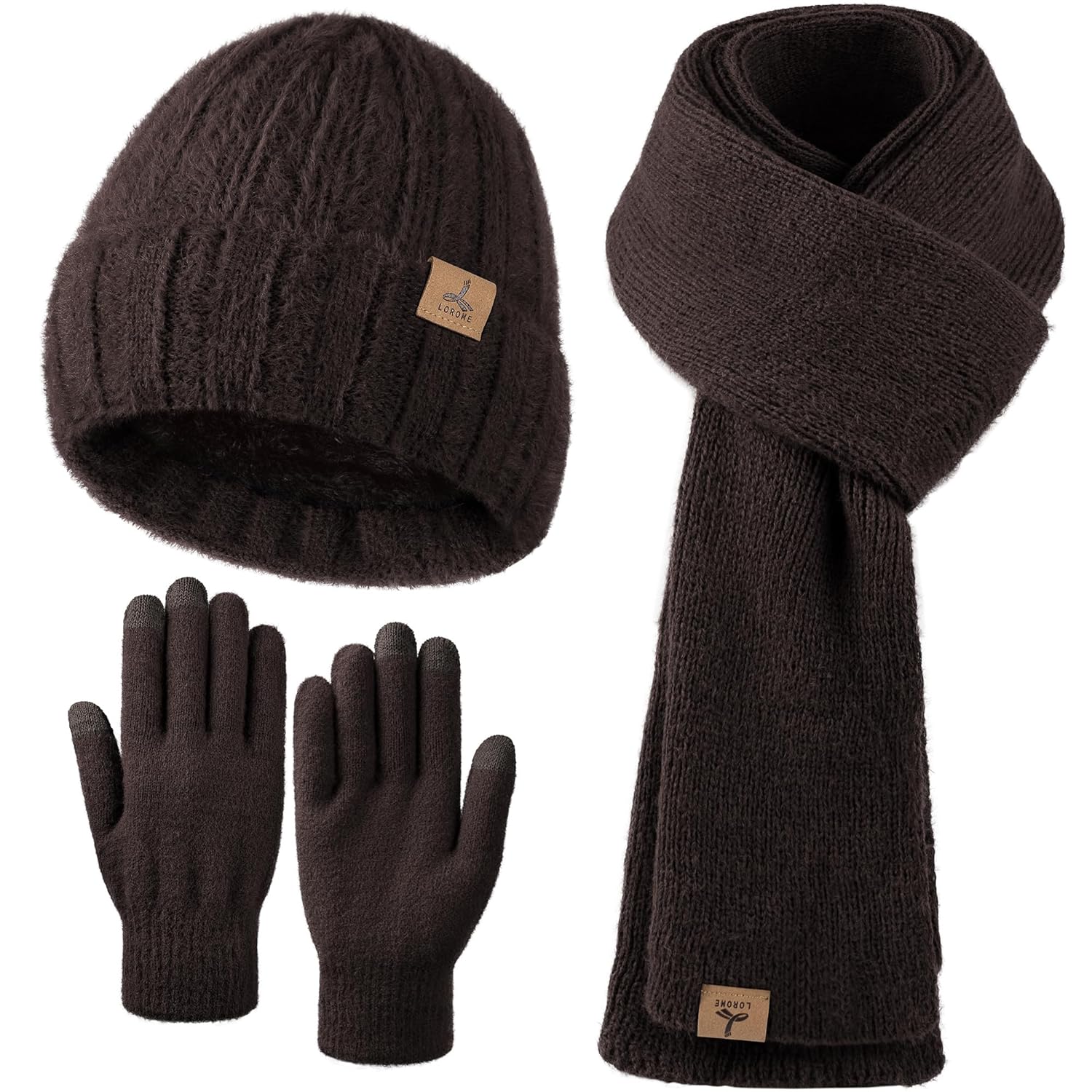 Winter Beanie Hat Scarf Gloves Warm Fleece Knit Hat Long Scarf Neck Warmer Touch Screen Winter Gloves Set