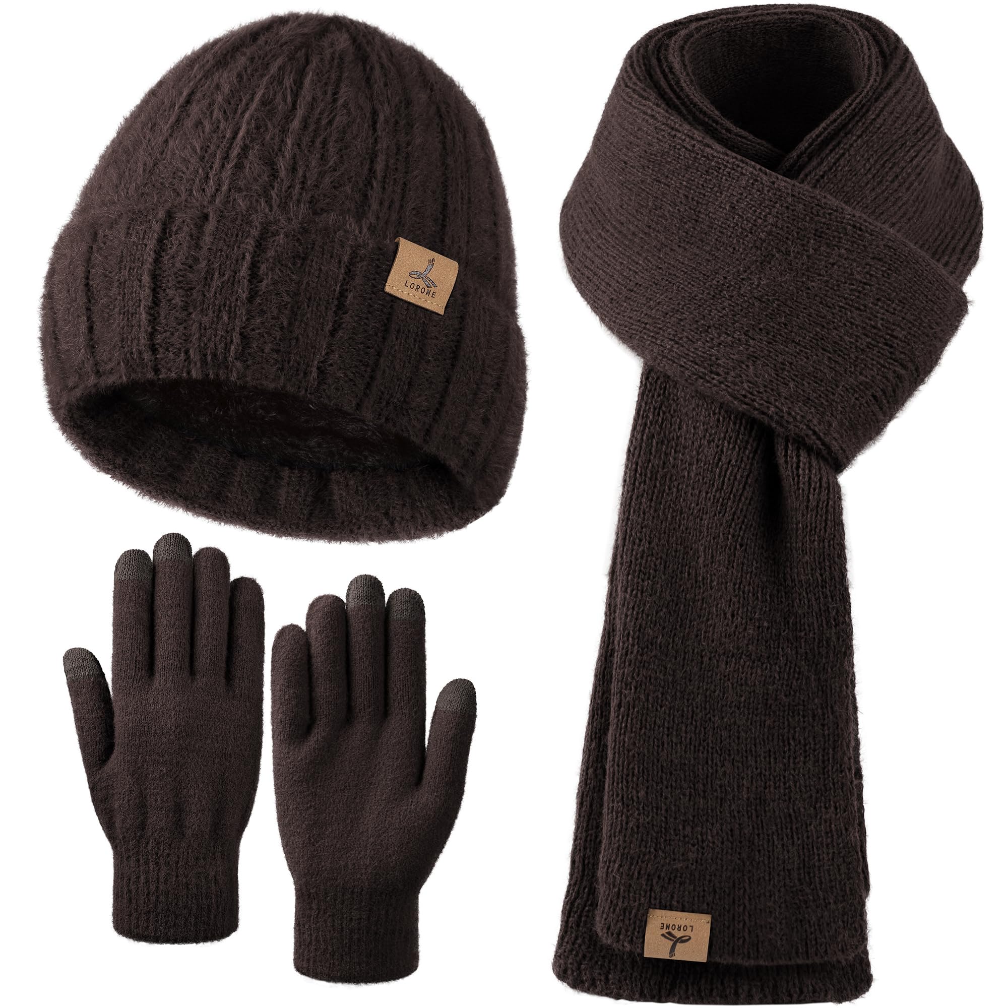 Winter Beanie Hat Scarf Gloves Warm Fleece Knit Hat Long Scarf Neck Warmer Touch Screen Winter Gloves Set