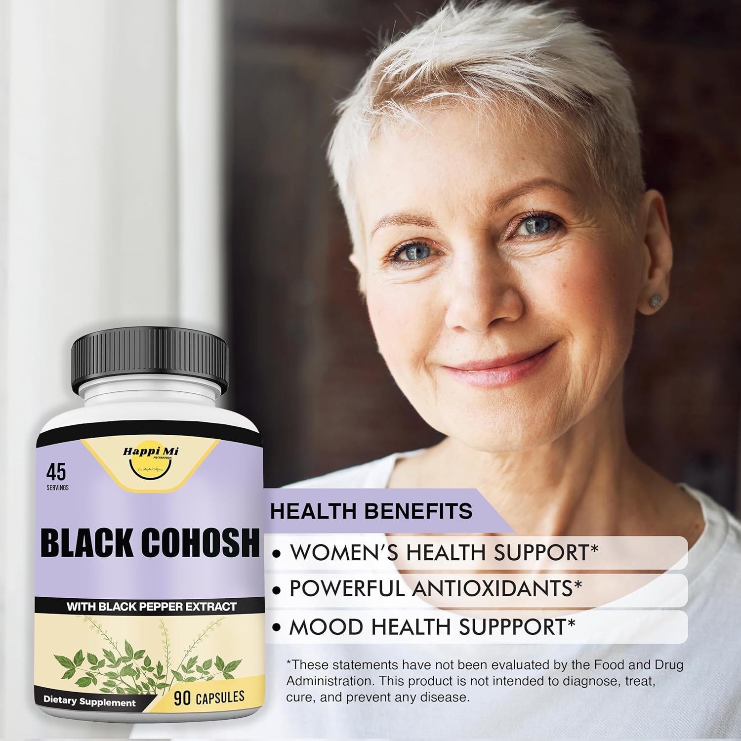 Black Cohosh Made with Organic Black Cohosh Root 1300MG per Serving, Balance Hormones, Natural Menopause & Menstrual Support, Women Health Support, 90 Vegan Capsules, 45 Servings - Image 4