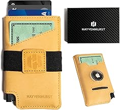 Hayvenhurst Slim Minimalist Pop Up Leather Wallet with Cash Strap - RFID Blocking Airtag Wallet For Men Credit Card Holder Capsule Wallets for Men (Brown)