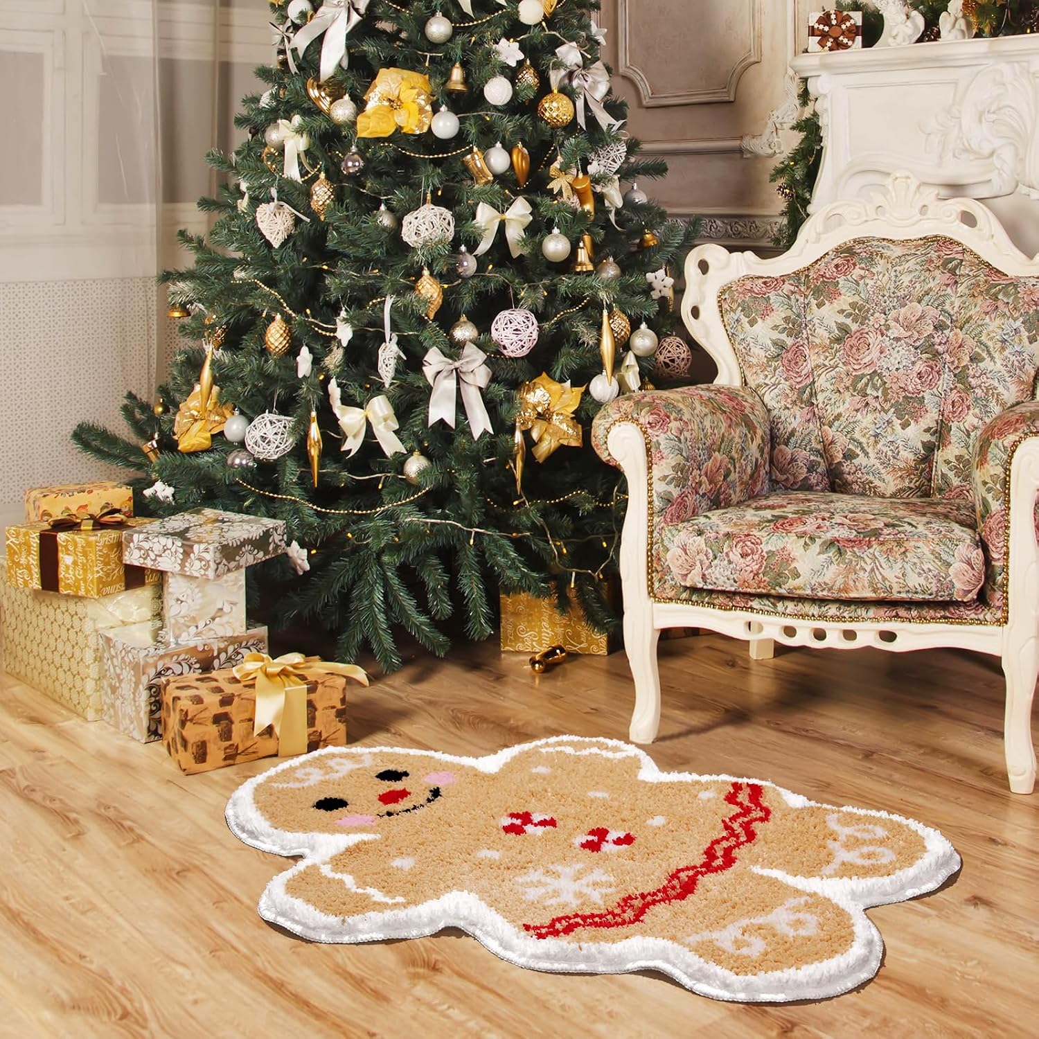 Cute Gingerbread Bath Mat – Holiday Christmas Bathroom Rugs Decorations for Bathroom, Kitchen & Bedroom, Fun Xmas Non-Slip Bath Floor Mat, Soft & Absorbent, Machine Washable