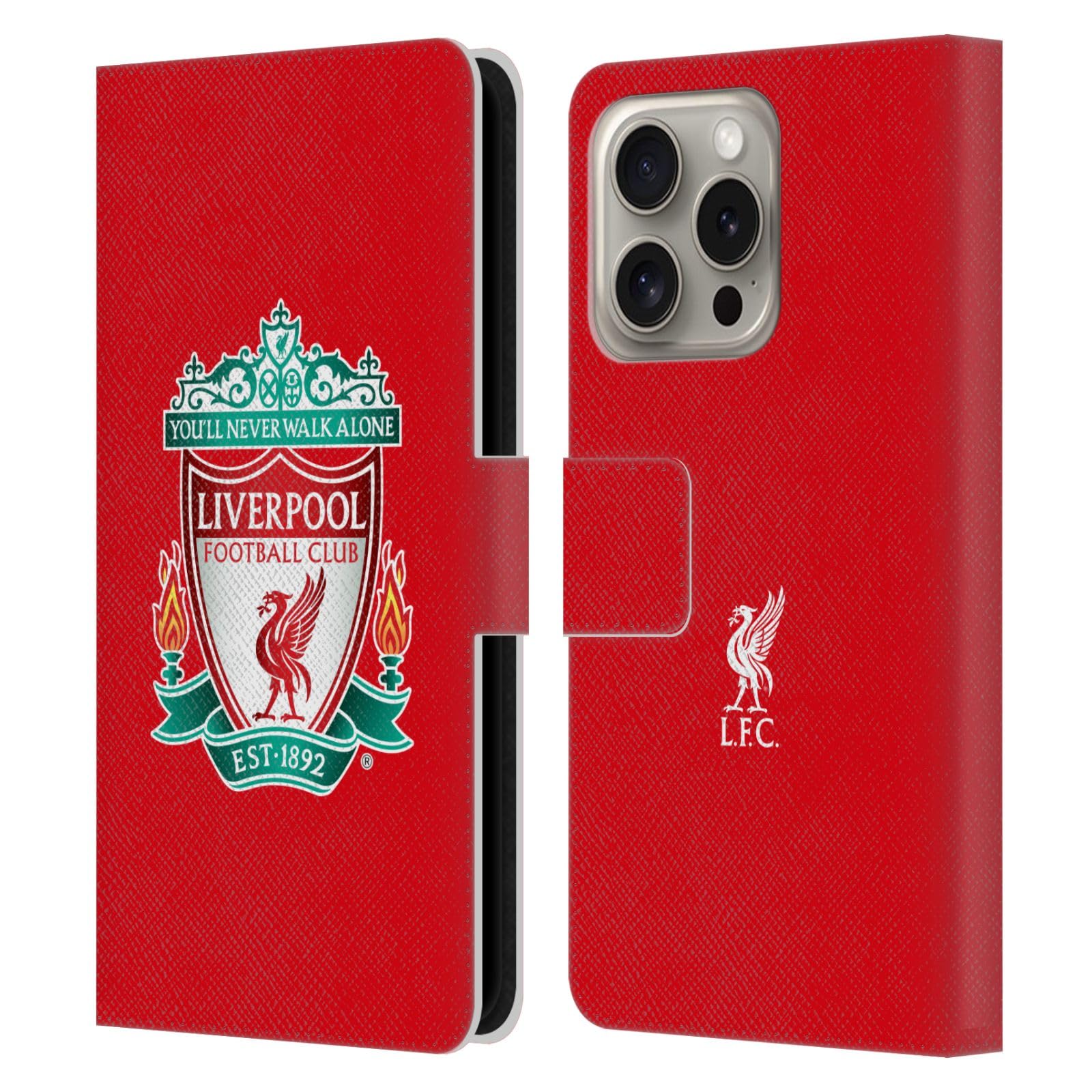 Head Case Designs Officially Licensed Liverpool Football Club Red 1 Crest 1 Leather Wallet Case Compatible With Apple iPhone 16 Pro