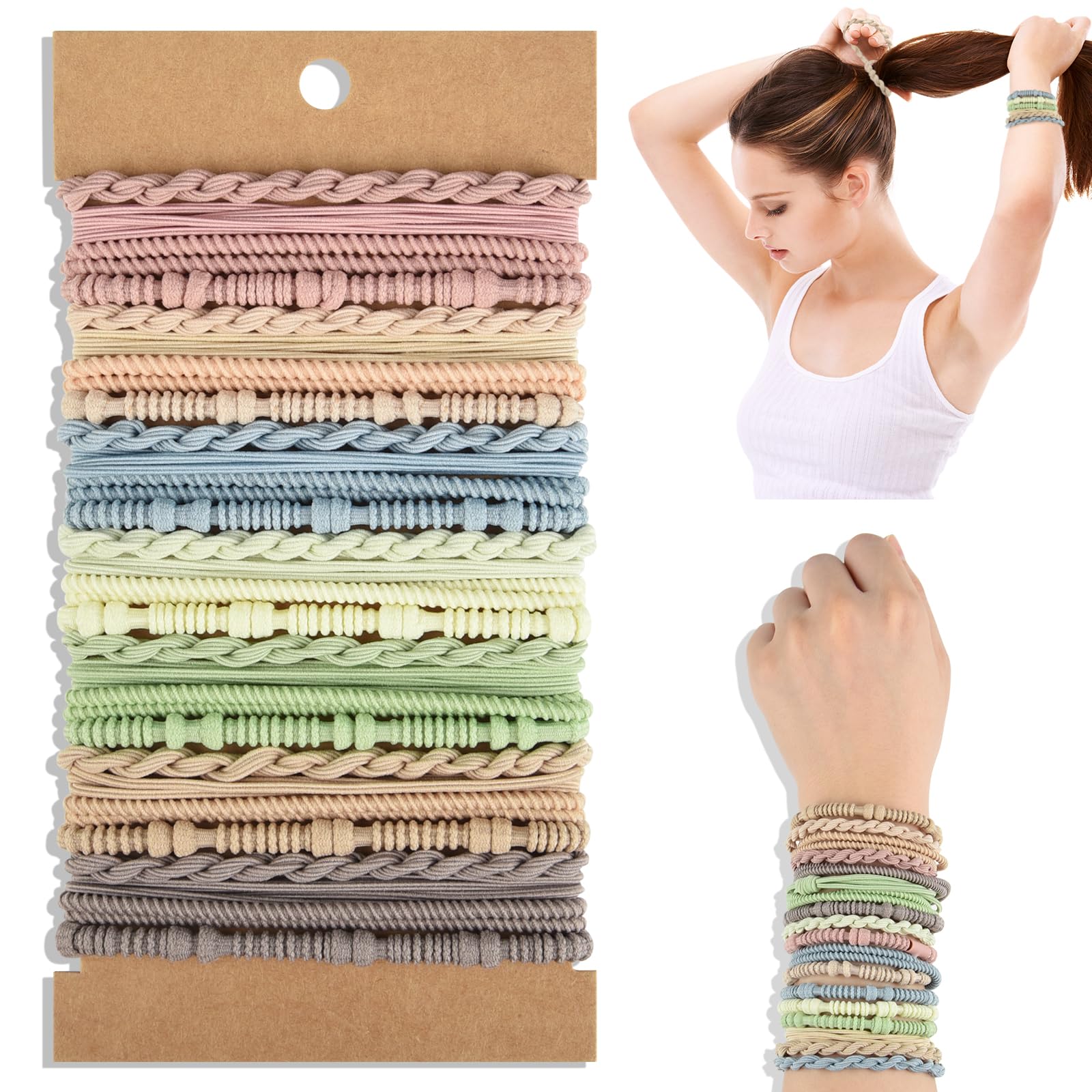 NEBURORA 28 Pcs Boho Hair Ties Braided Elastic Bracelets Hair Ties | 4 Styles, Light Color, Multicolor, Ponytail Holders for Women and Girls with Thick or Thin Hair