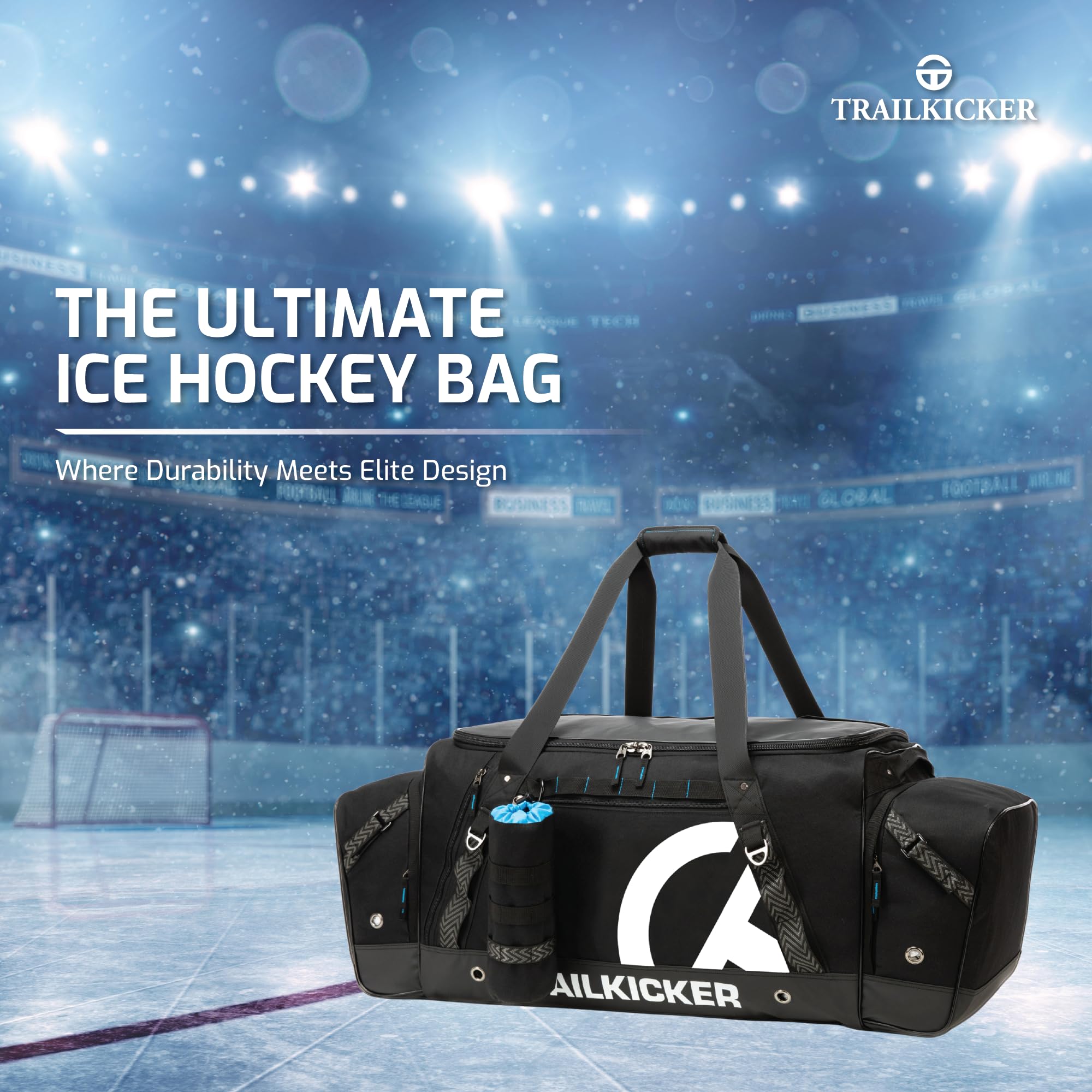 Borsa per attrezzatura da hockey di alta qualità, grande capacità, design traspirante, con sacco per casco, portabottiglie e coperture per le lame, 102 x 40 x 40 cm