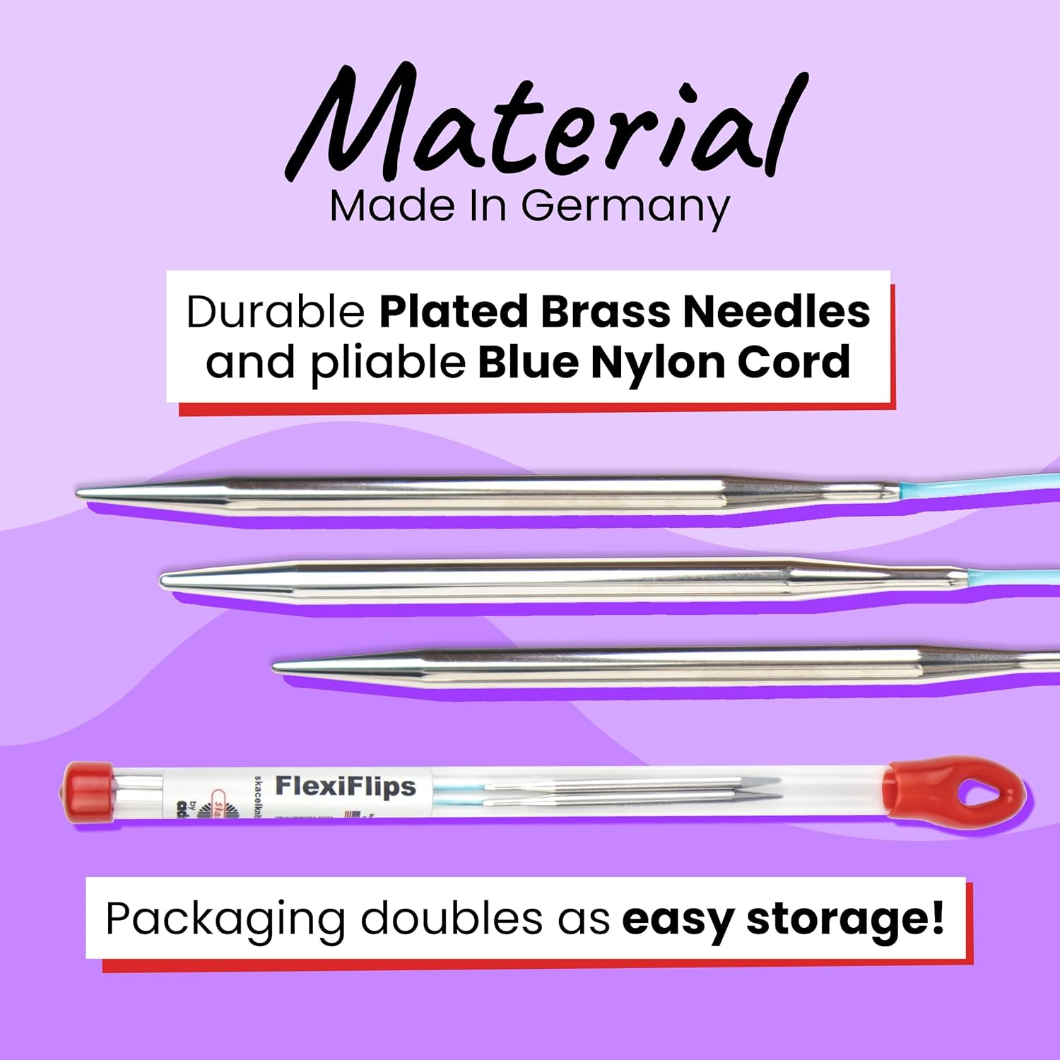 skacel by addi Flexiflips Basic Double Pointed Knitting Needles, 8 Inch (20 cm) Plated Brass Tips with Flexible Nylon Cord, 2.25 mm