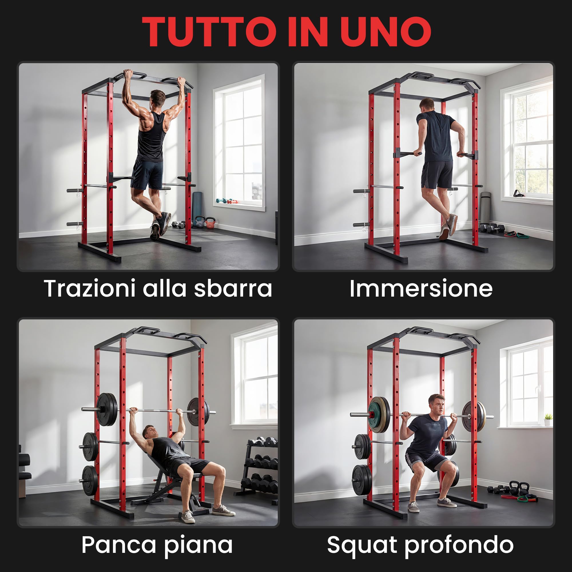 SPORTNOW Power Tower con Barre per Dip e Trazioni, Ganci J, Rack Palestra Multifunzione con Altezza Regolabile 11 Livelli, Struttura Acciaio, per Allenamento Fitness a Casa Palestra, Capacità 460 kg