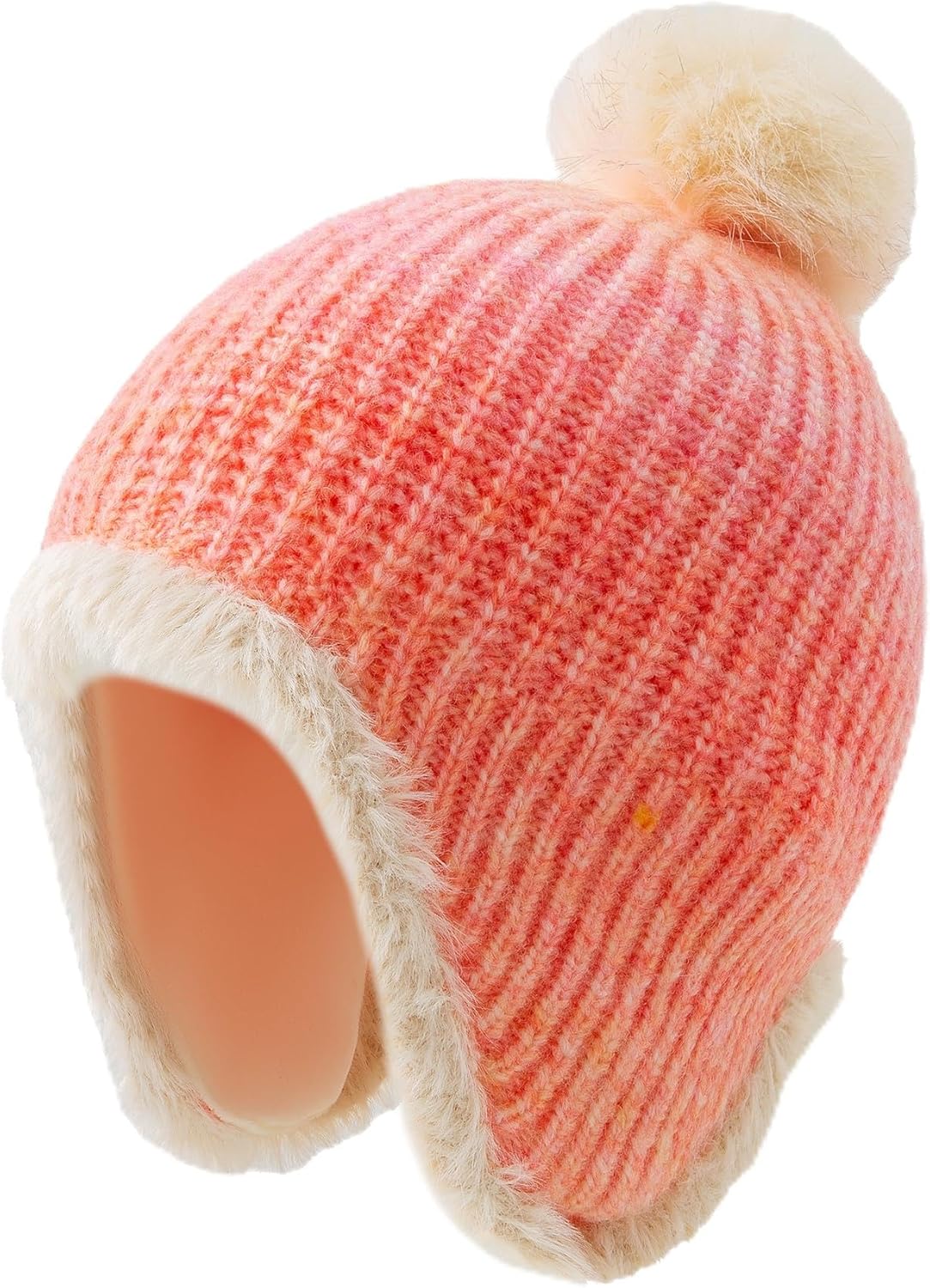 Jastore Kids Girls Winter Beanie Hat with Ear Flaps Boys Warm Fleece Lined Pom Pom Knit Hats Snow Ski Cap