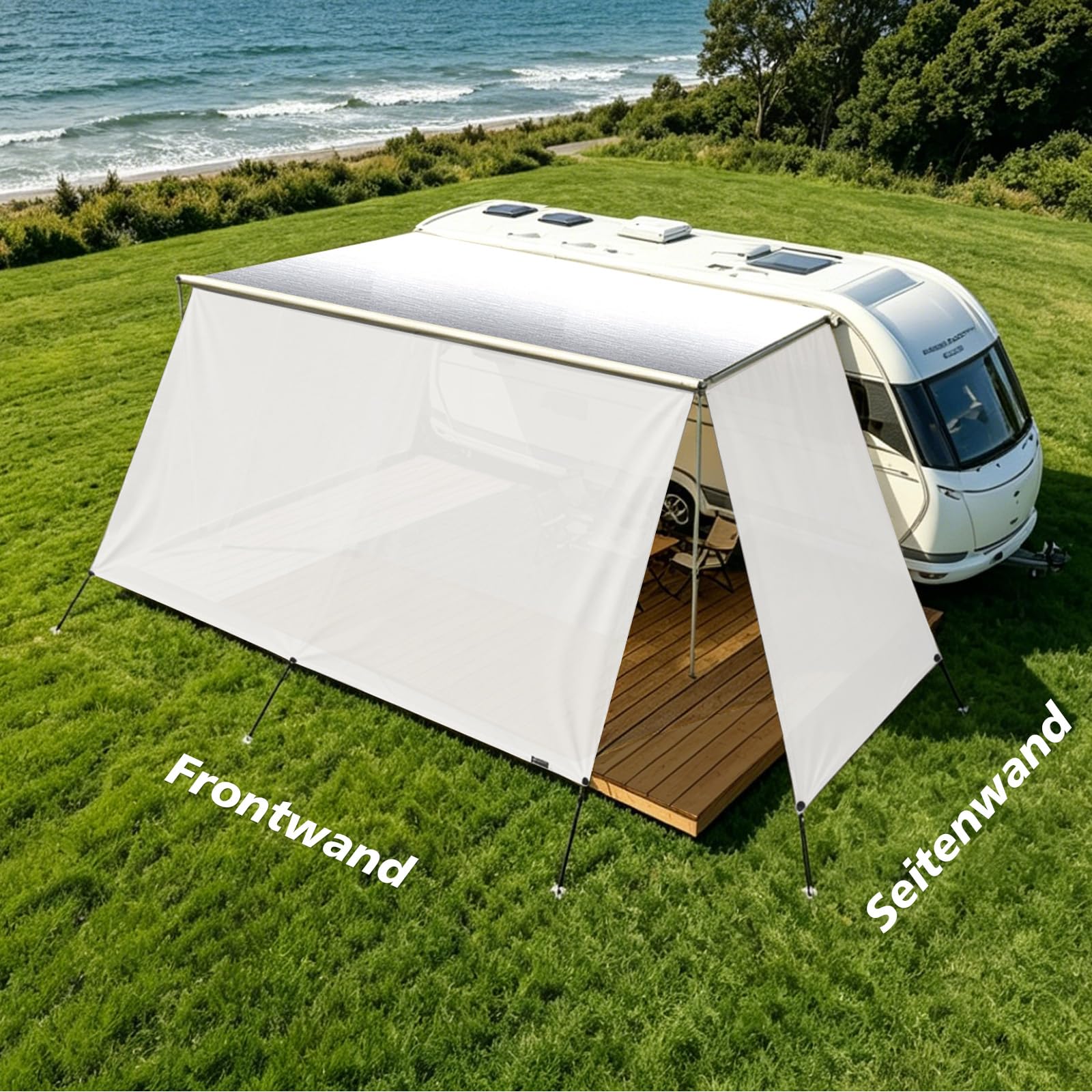Sonnenschutz für Wohnmobile,Wohnmobile Markisen,Sunblocker-Markisen,Universelle Sonnenschutz-Markisen Keder mit Ø4.8mm&6.8mm, Vorderwände für Markisen mit kompletten Sets 2Mx3.35M Beige