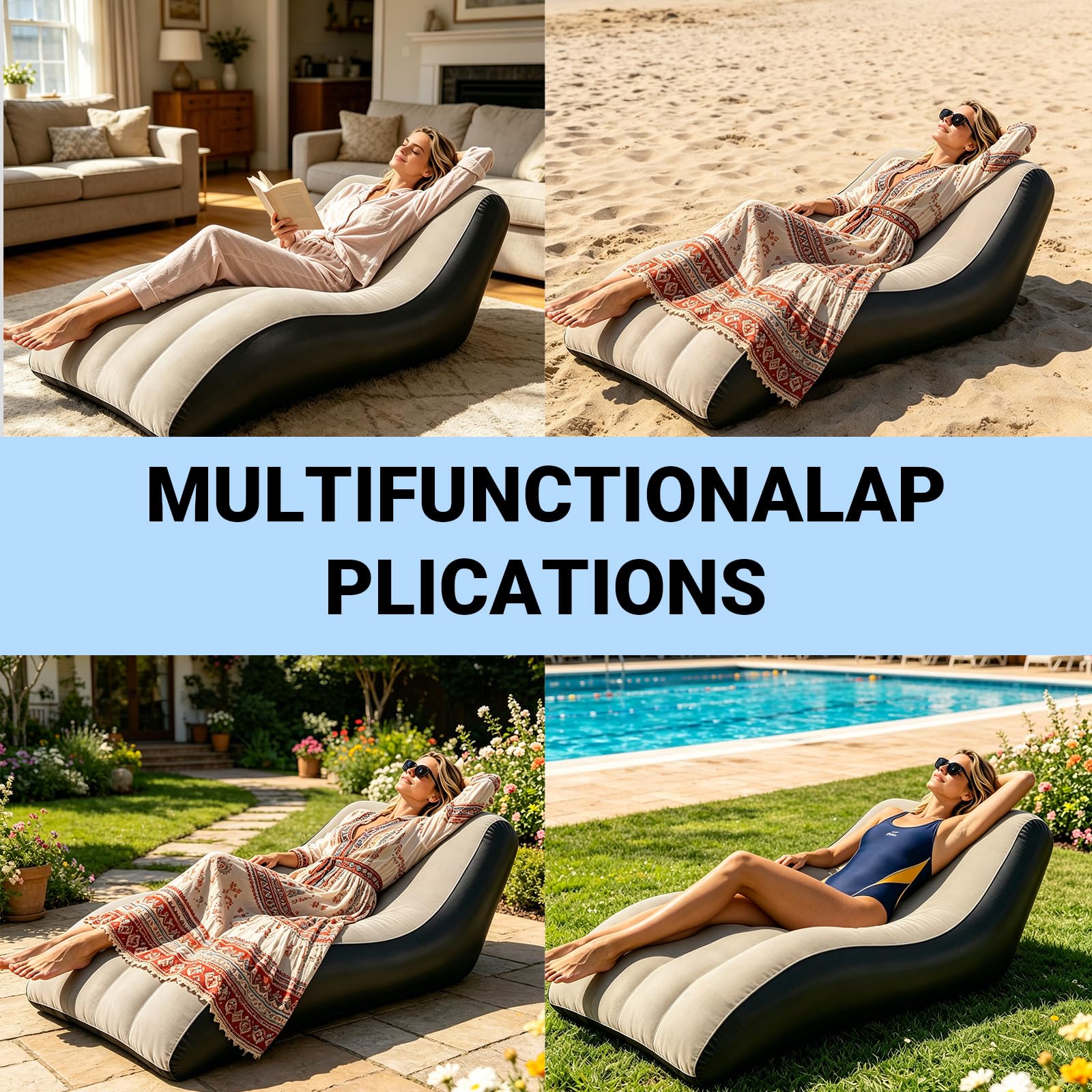Aufblasbares Sofa, Aufblasbare Couch mit beflockter Oberfläche, Wasserdichtes Luftsofa, Sessel aufblasbar mit Luftpumpe, Tragbare aufblasbare Liege für Camping, Strand, Outdoor, Wohnzimmer (Khaki)