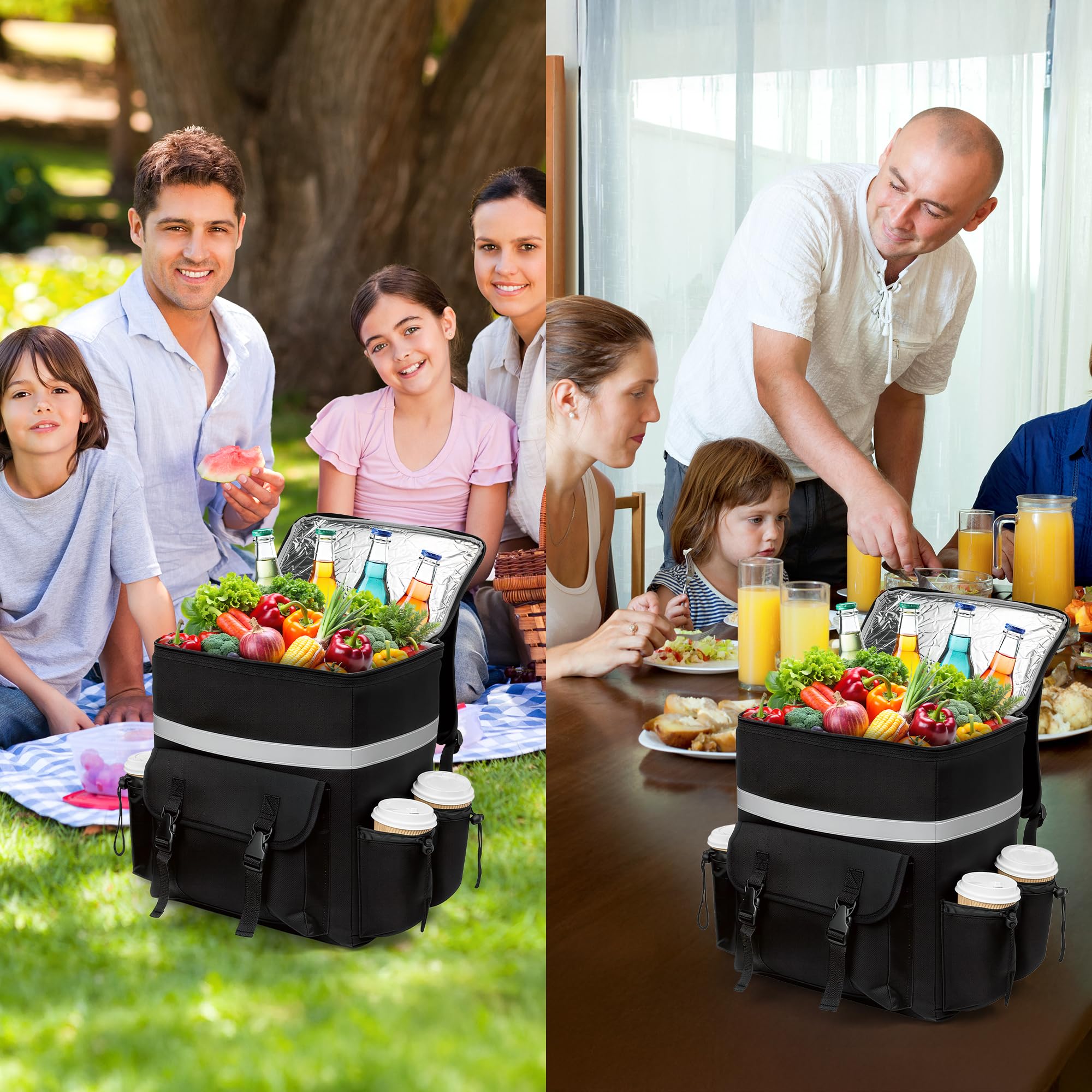 Bolsa térmica grande de 35 L con aislamiento térmico para hombres y mujeres, bolsa térmica de entrega de alimentos, plegable, con asas resistentes y cremallera, para camping, barbacoa, compras