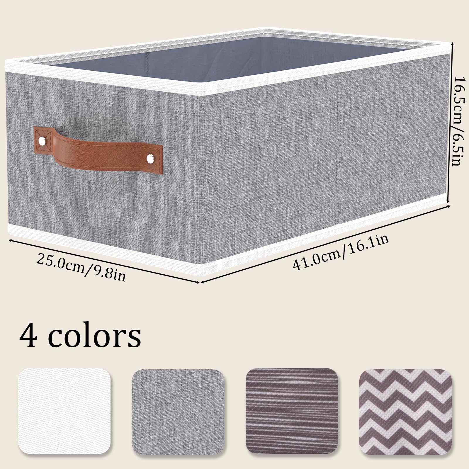 Cajas de almacenamiento en forma de cubo, contenedores plegables para dormitorios, salas de estar, estantes, cestas con asas, organizador de armario de tela, gris, 16.1 x 6.5 x 9.8 pulgadas, 6