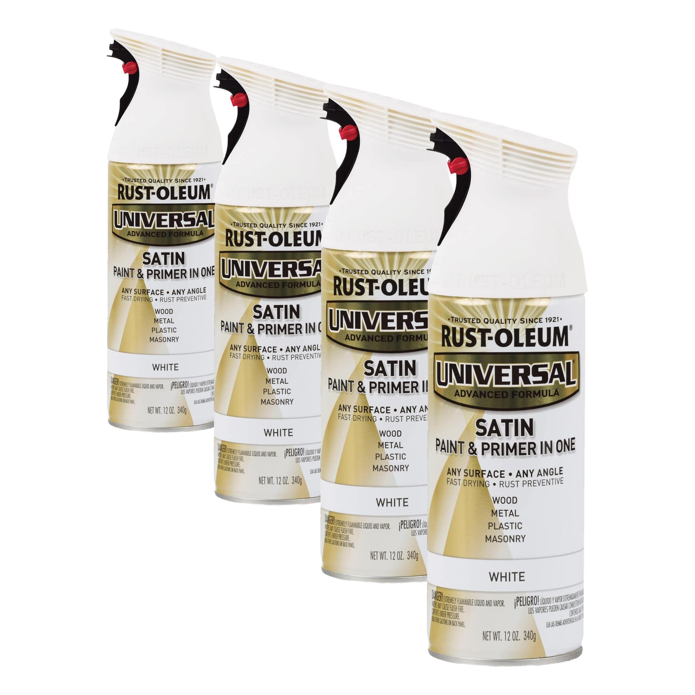 Rust-Oleum 245210 Universal All Surface Spray Paint, 12 oz, Satin White (Pack of 4)