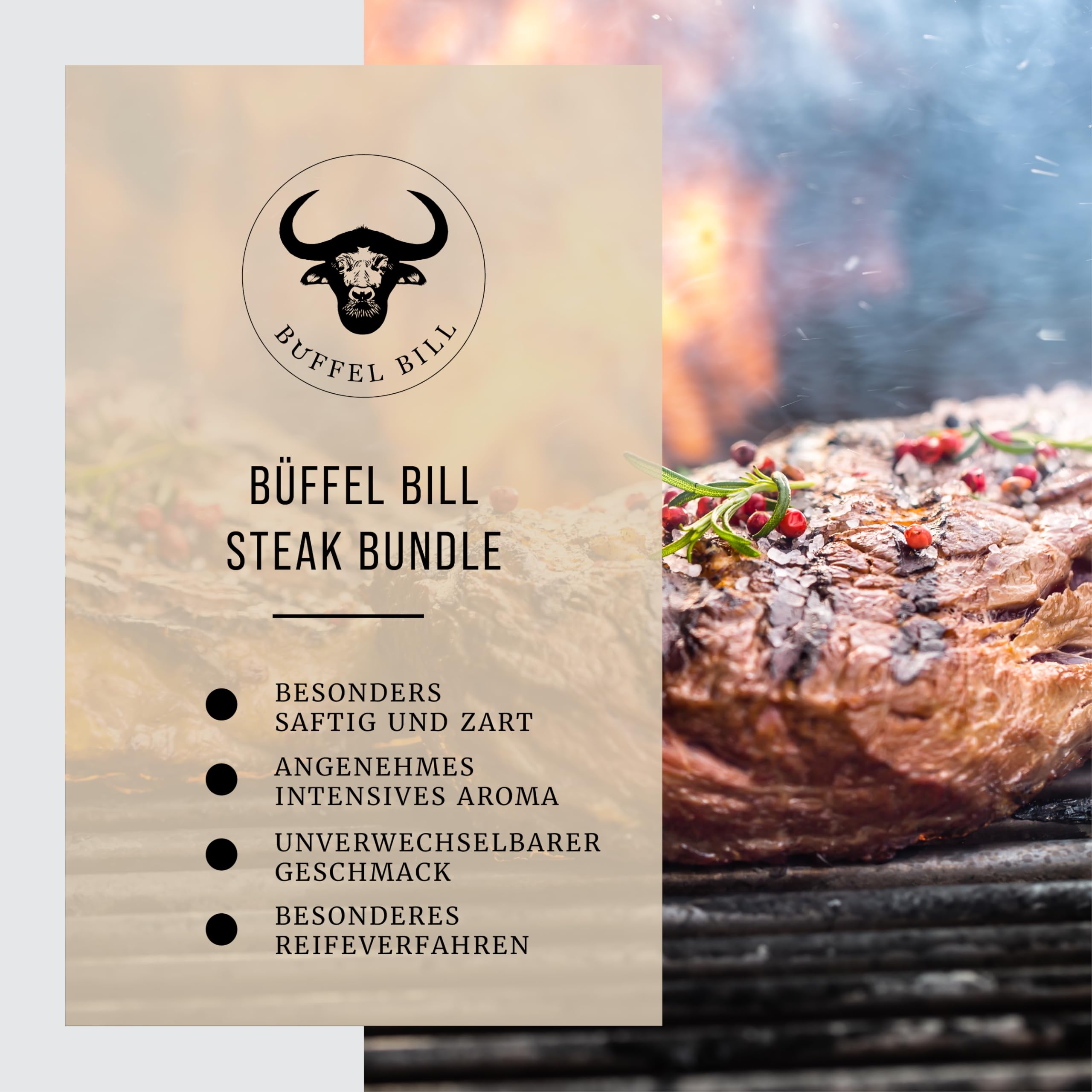 Büffel Bill Steak Bundle - Feinschmecker-Paket für Genießer, Original vom italienischen Wasserbüffel, Enthält köstliches Filet Steak und Rib Eye Steak