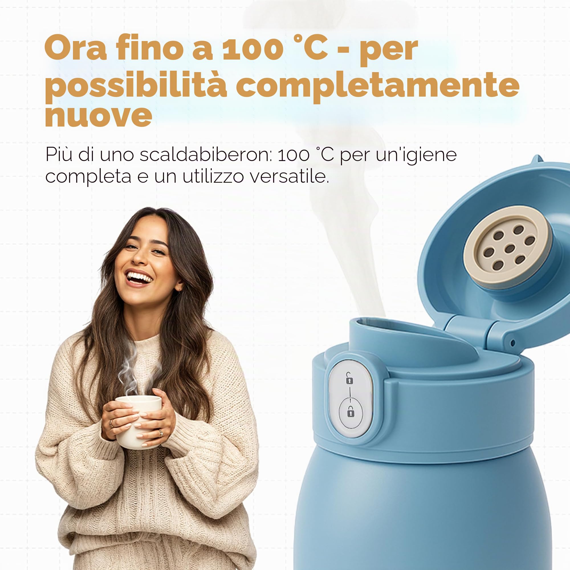 BEBELUX BebeWarm V2 - Set scaldabiberon Lux Mommy Kit | Temperatura perfetta in due minuti, fino a 500 ml, batteria, USB-C, set di accessori, beige