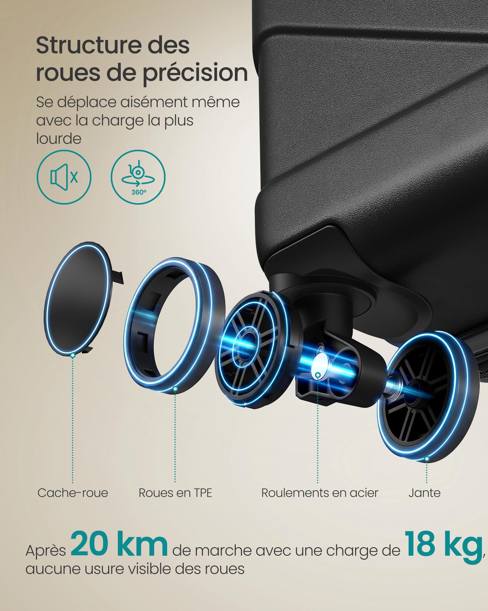 SONGMICS Valise Grande Taille, Valise Soute, Suitcase, en ABS, avec Serrure TSA, 4 roulettes Doubles, Sangle Incluse, Extensible, XL, 75 x 50 x 30 cm, Noir d'encre RLP003B101 - 4